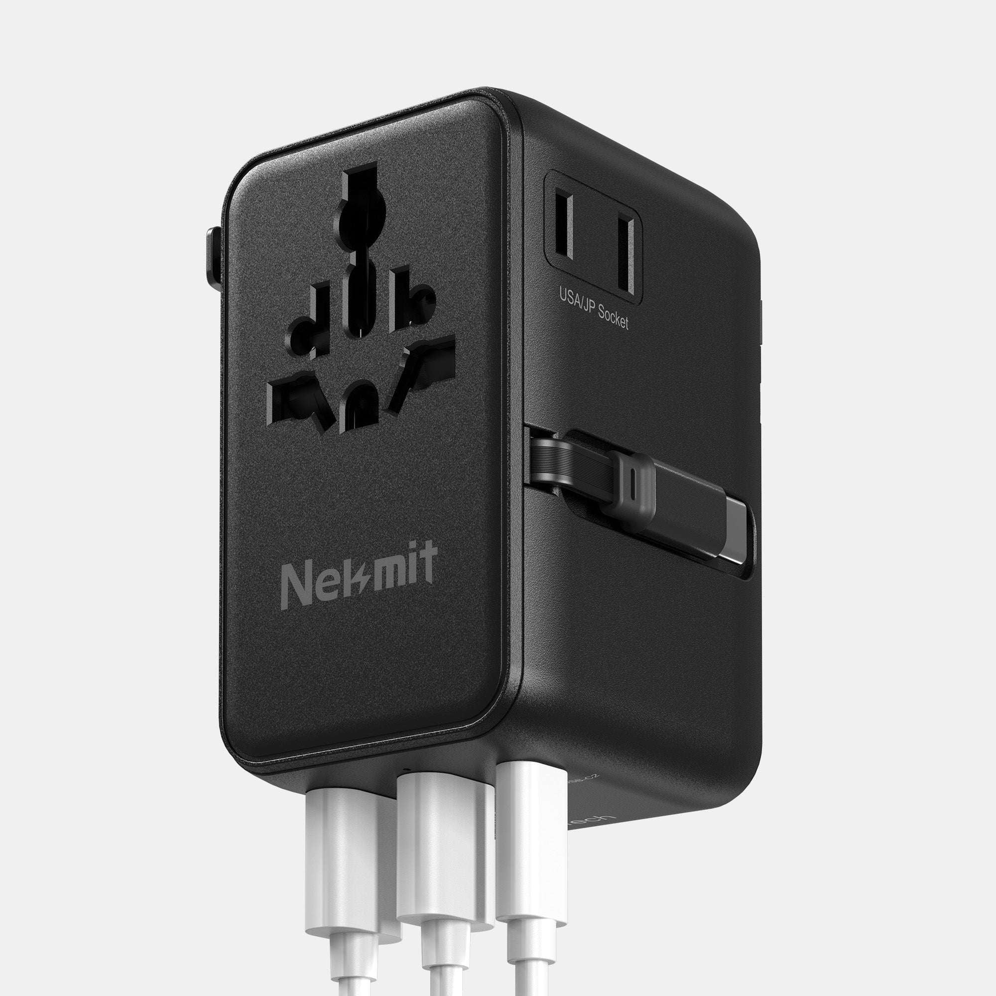 70W Universal Travel Adapter with Retractable Cable Black