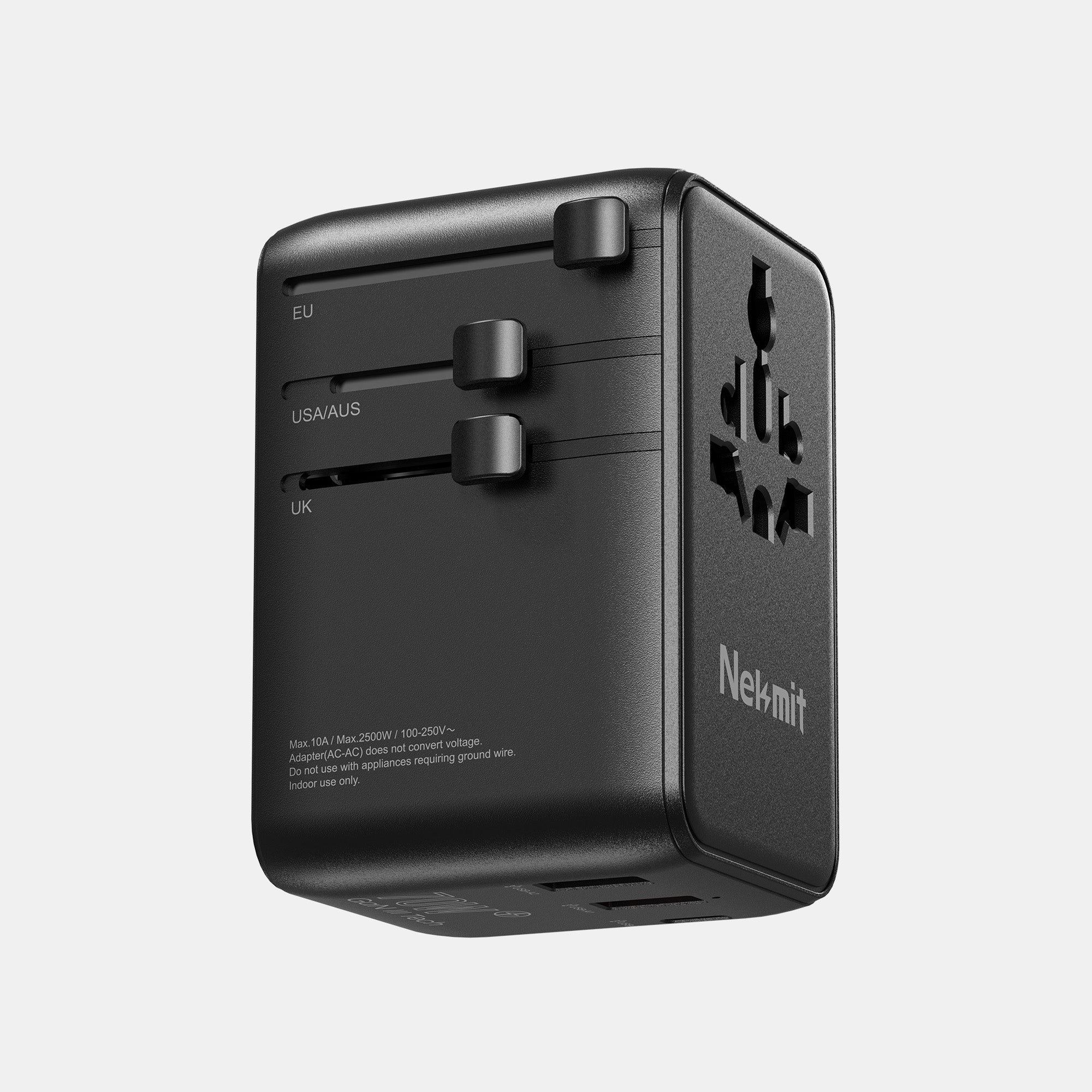 70W Universal Travel Adapter with Retractable Cable Black