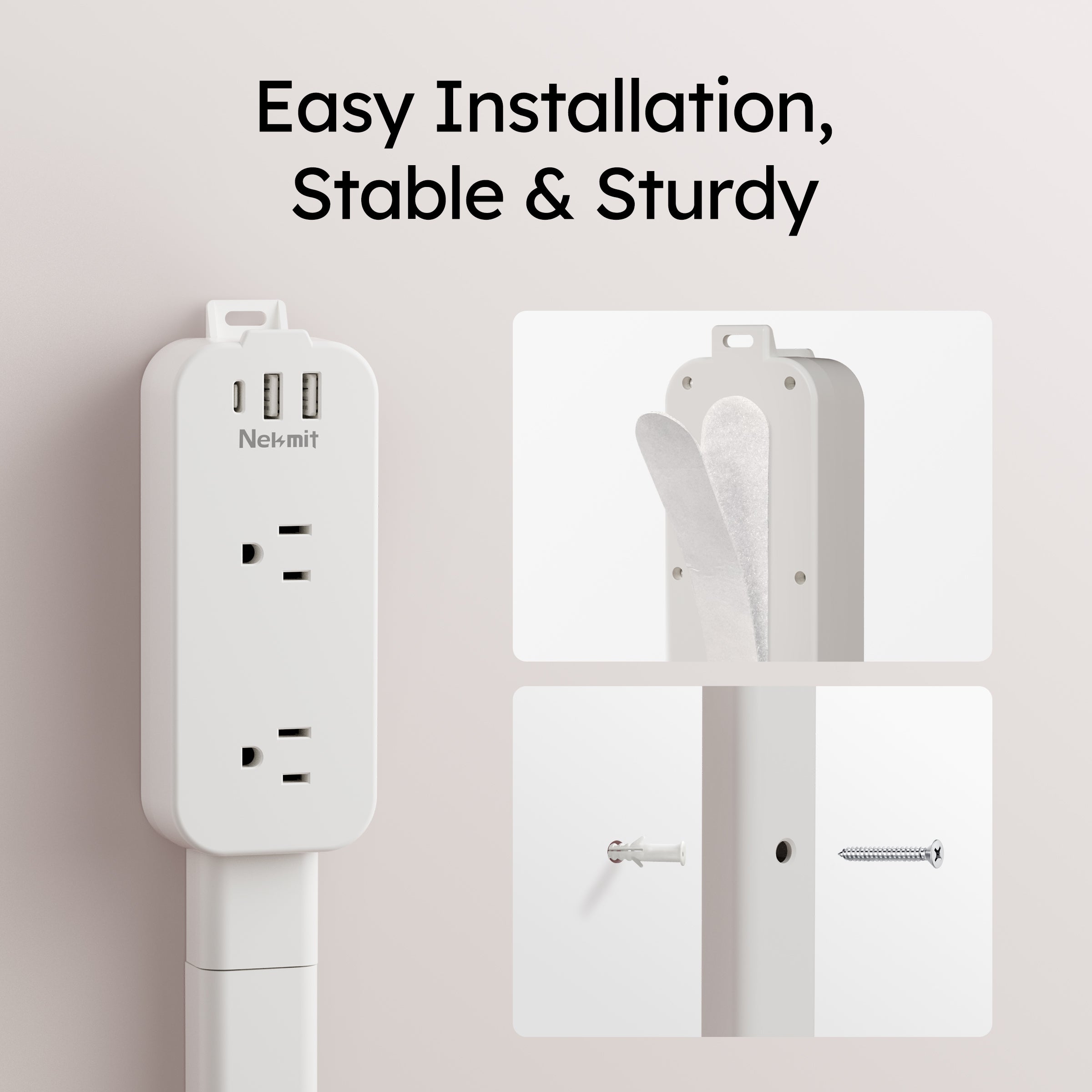 Nekmit 36" Outlet Extender Stick, 4-Way Rotation, 1 USB-C + 2 USB-A + 2 AC