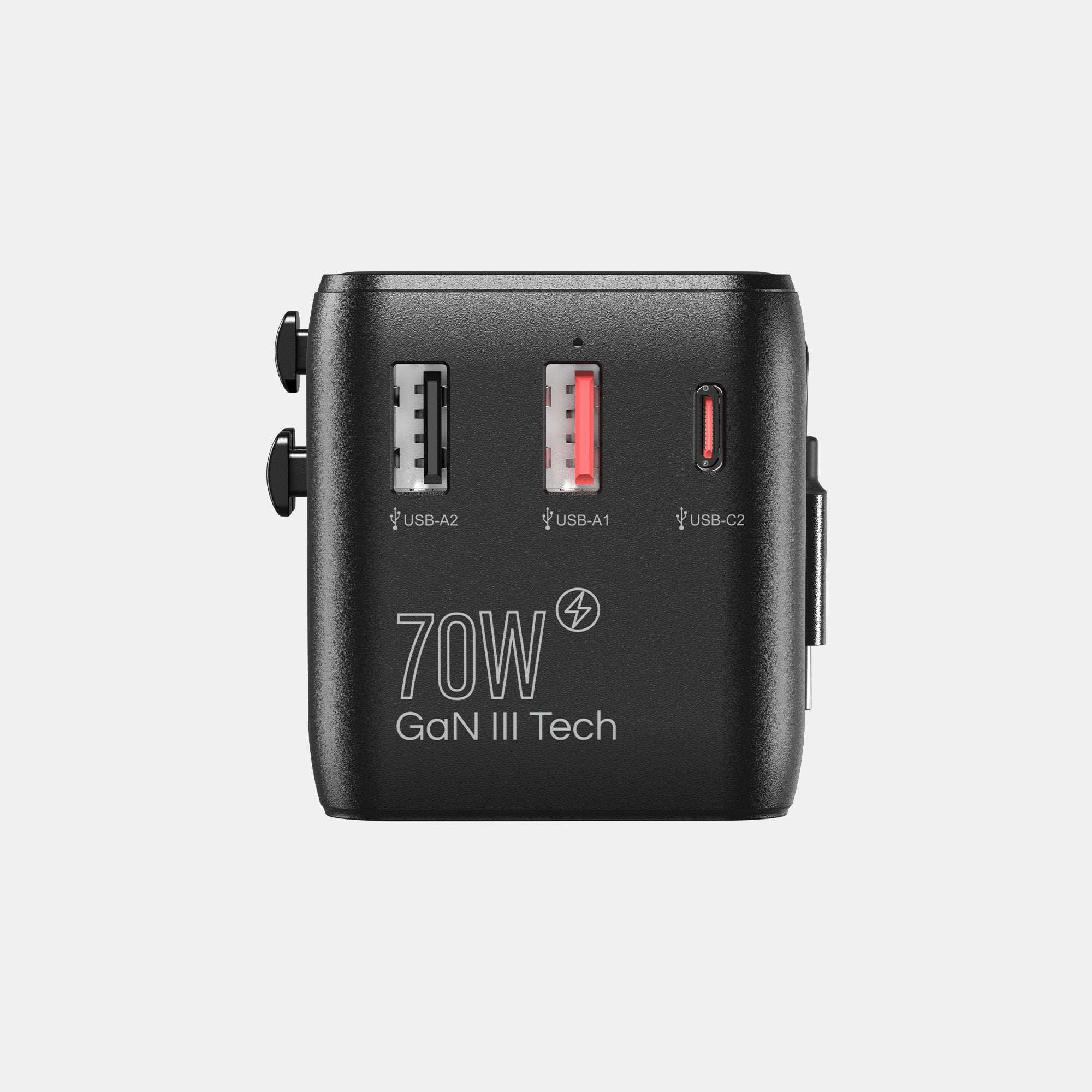 70W Universal Travel Adapter with Retractable Cable Black