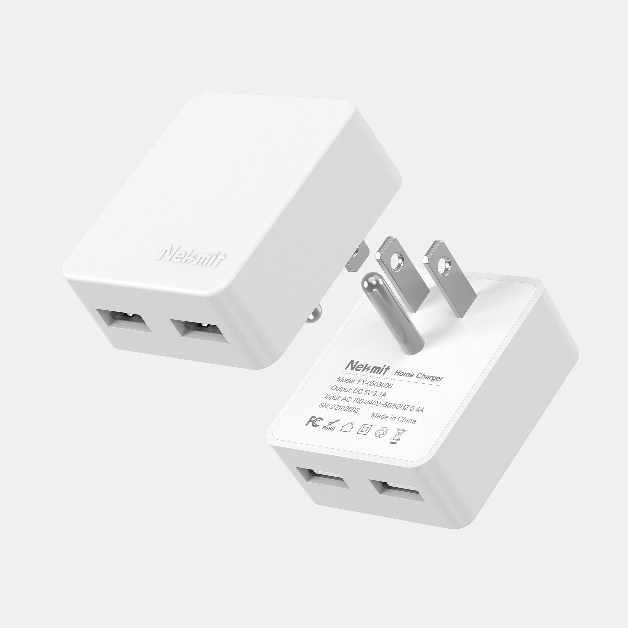 White home charger with multiple ports on a light gray background