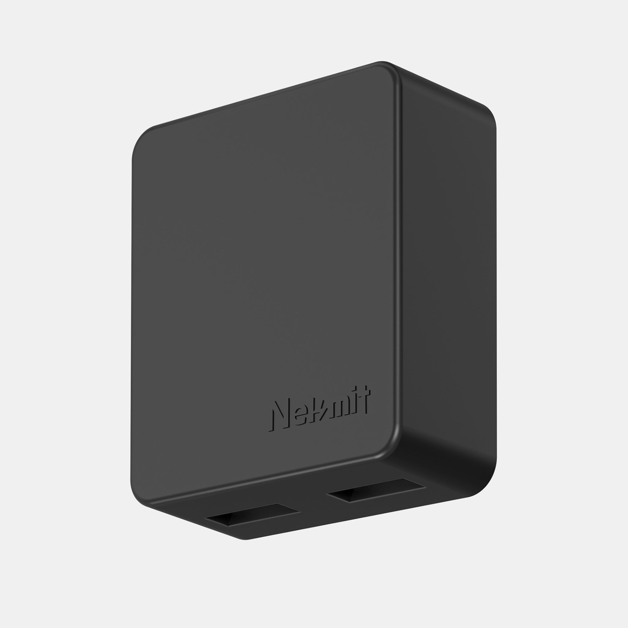 Black electronic device with 'Netmit' branding on a light gray background