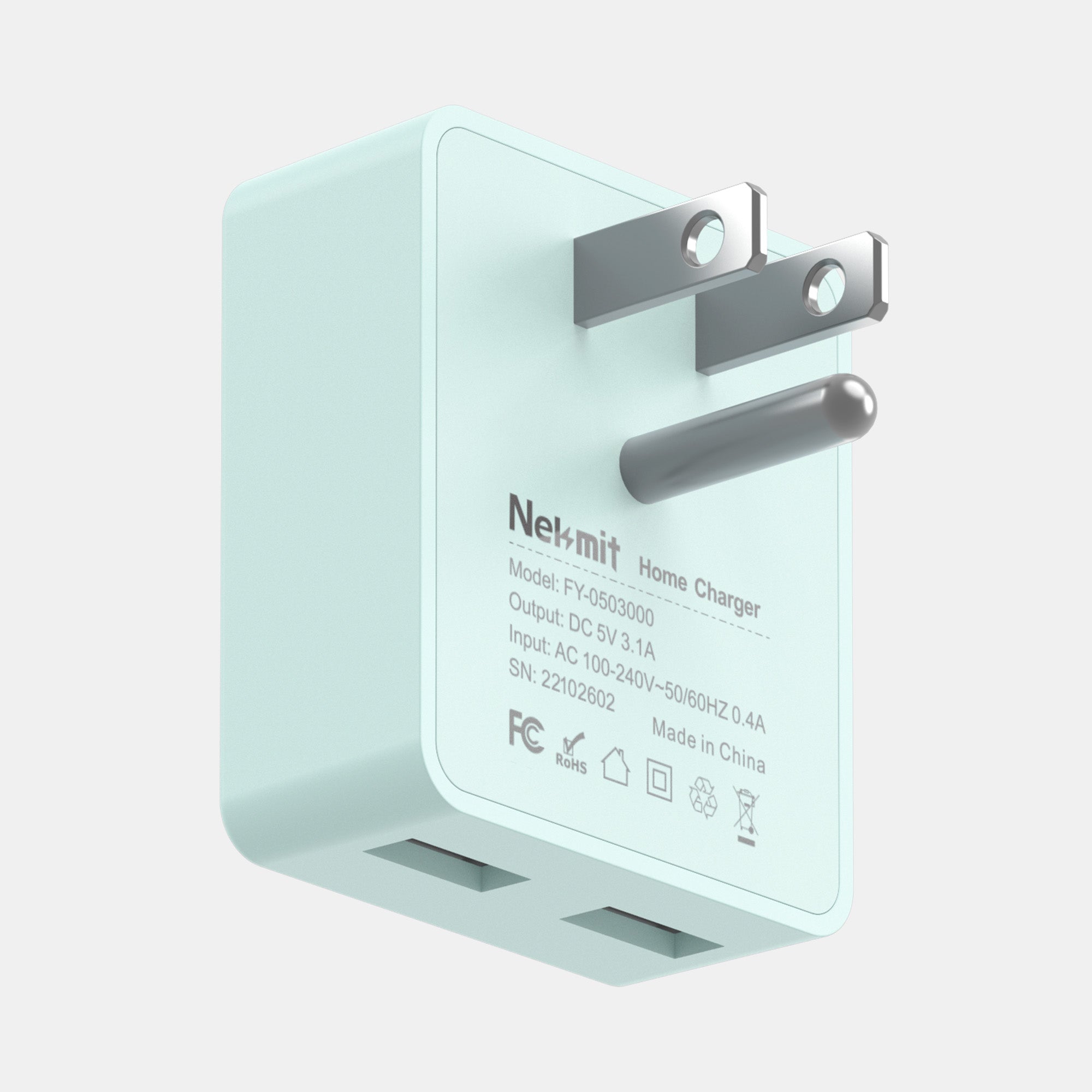 Nekmit home charger with multiple USB ports on a light gray background