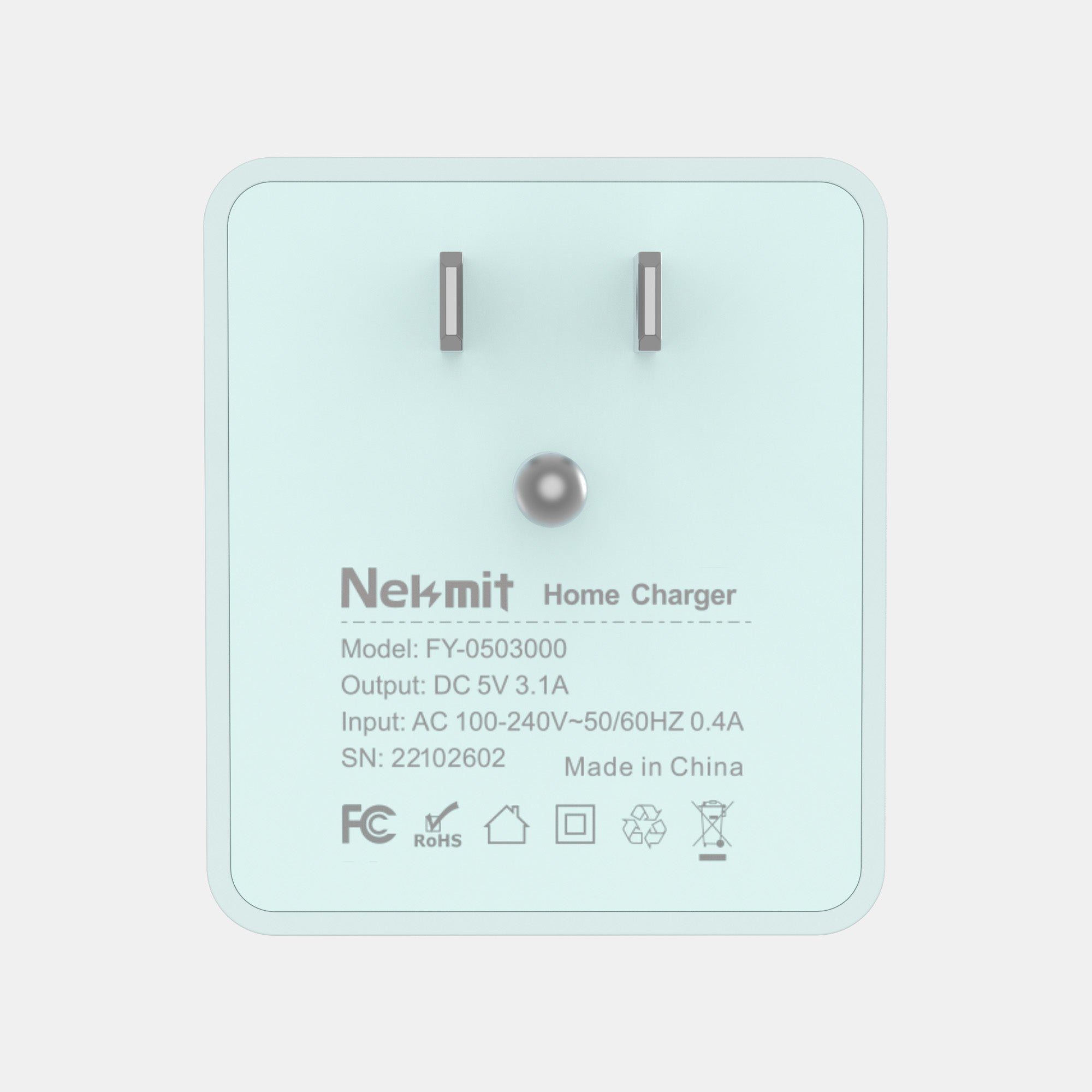 Nekmit home charger on a light gray background