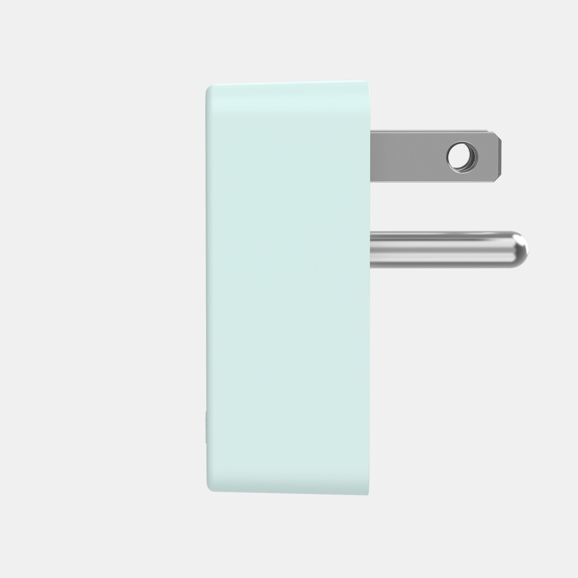 Light blue phone case with a silver clip on a light gray background