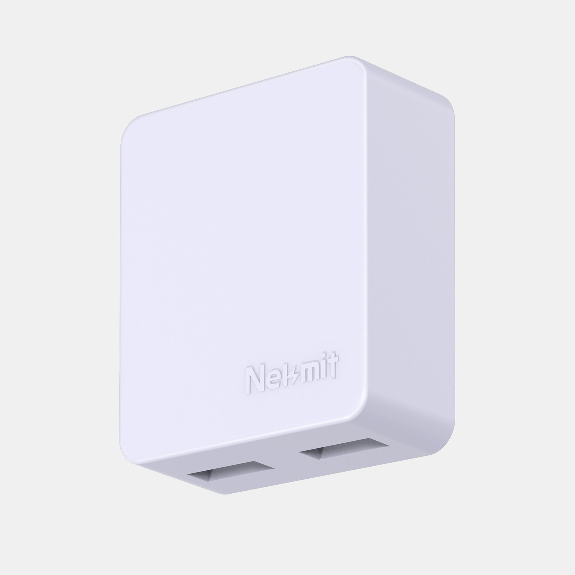 White electronic device with 'Nelmini' branding on a light gray background