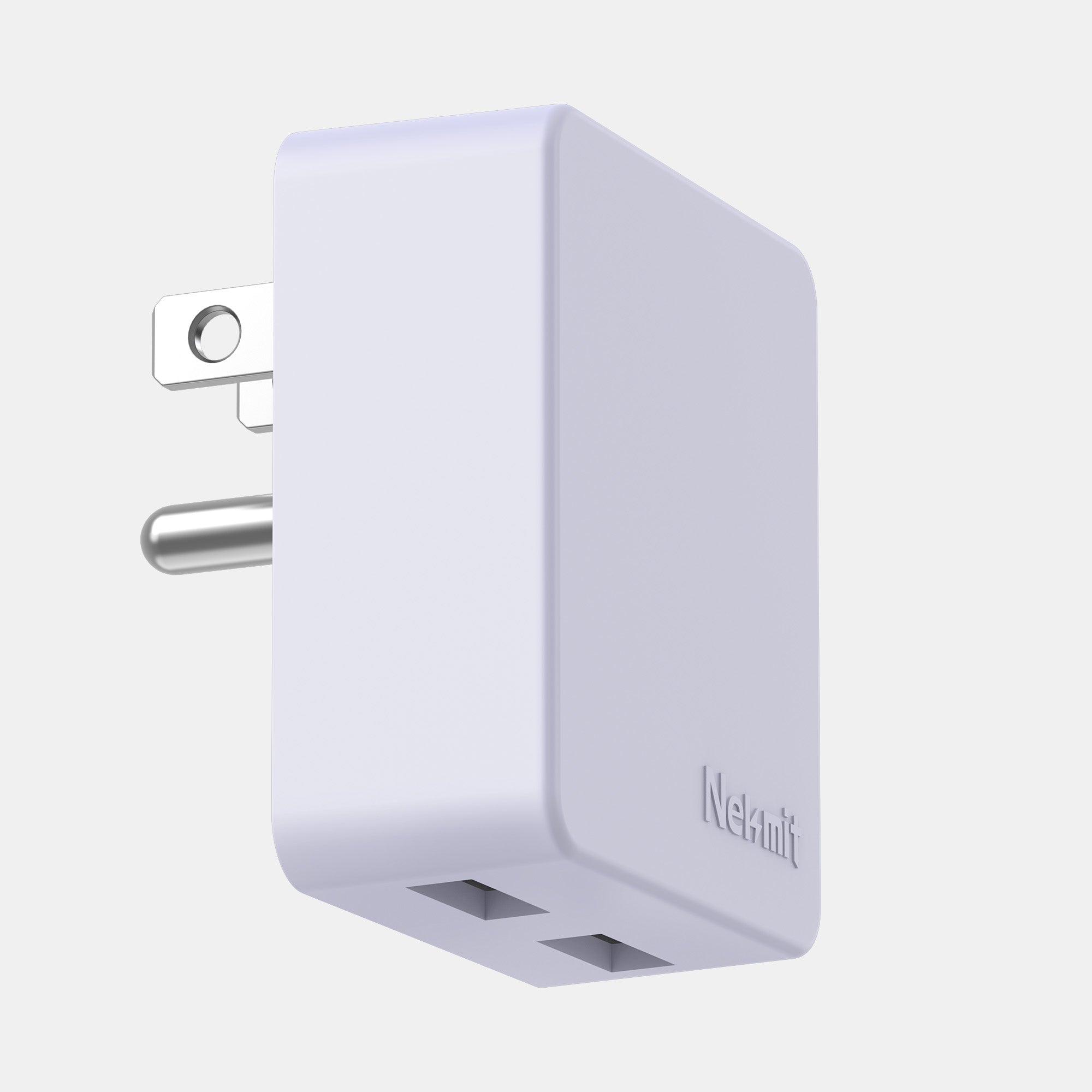 White USB charger with two ports on a light gray background
