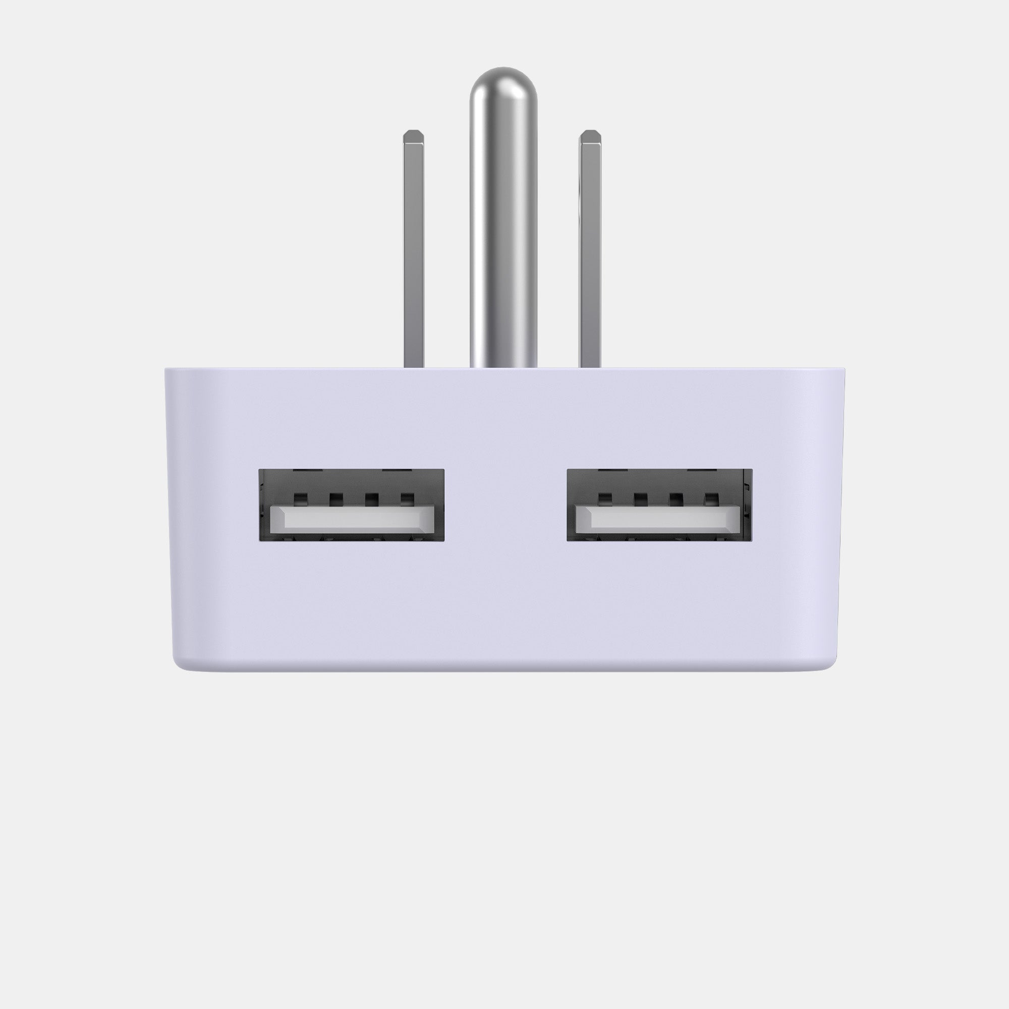 White USB hub with two ports on a light gray background