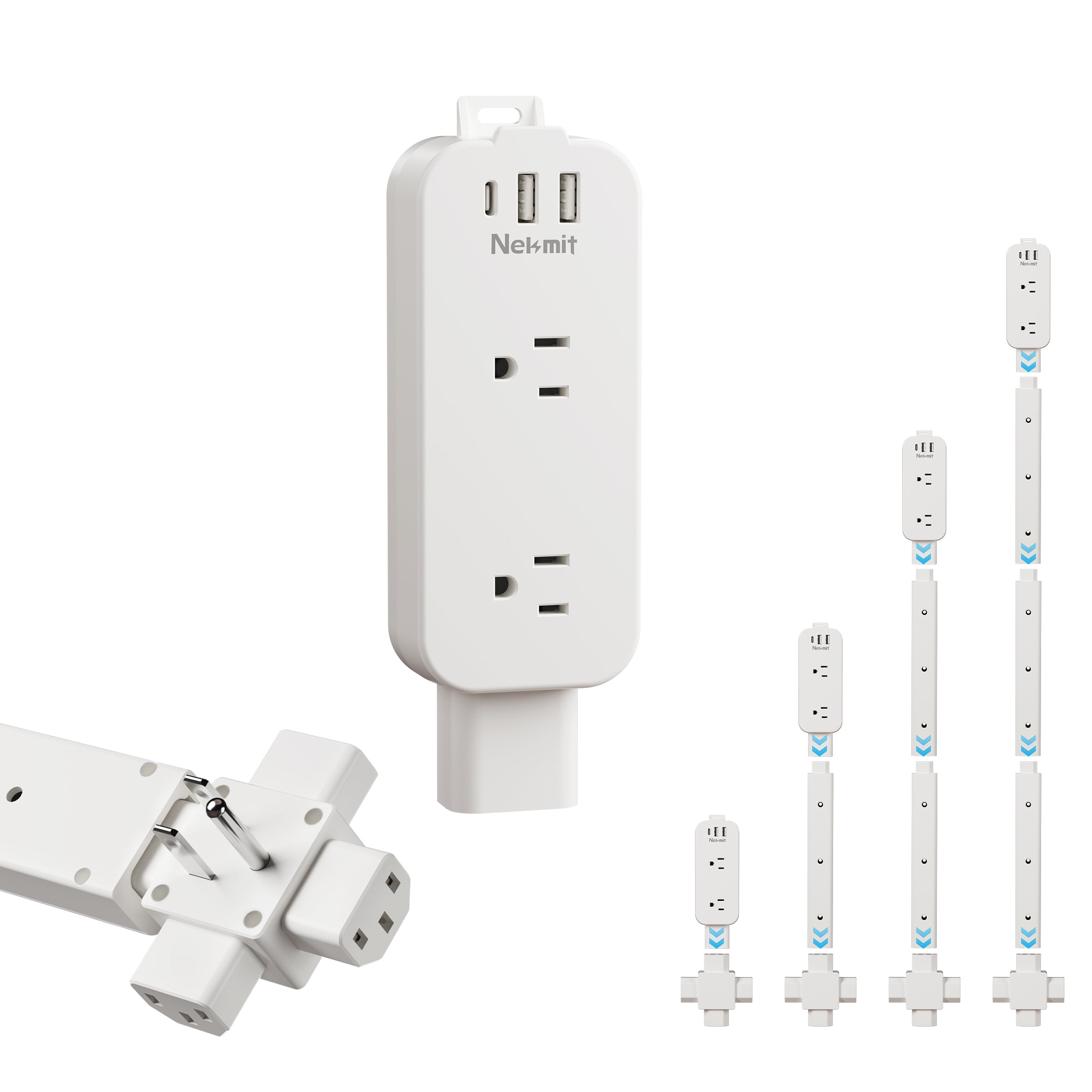 Nekmit 36" Outlet Extender Stick, 4-Way Rotation, 1 USB-C + 2 USB-A + 2 AC