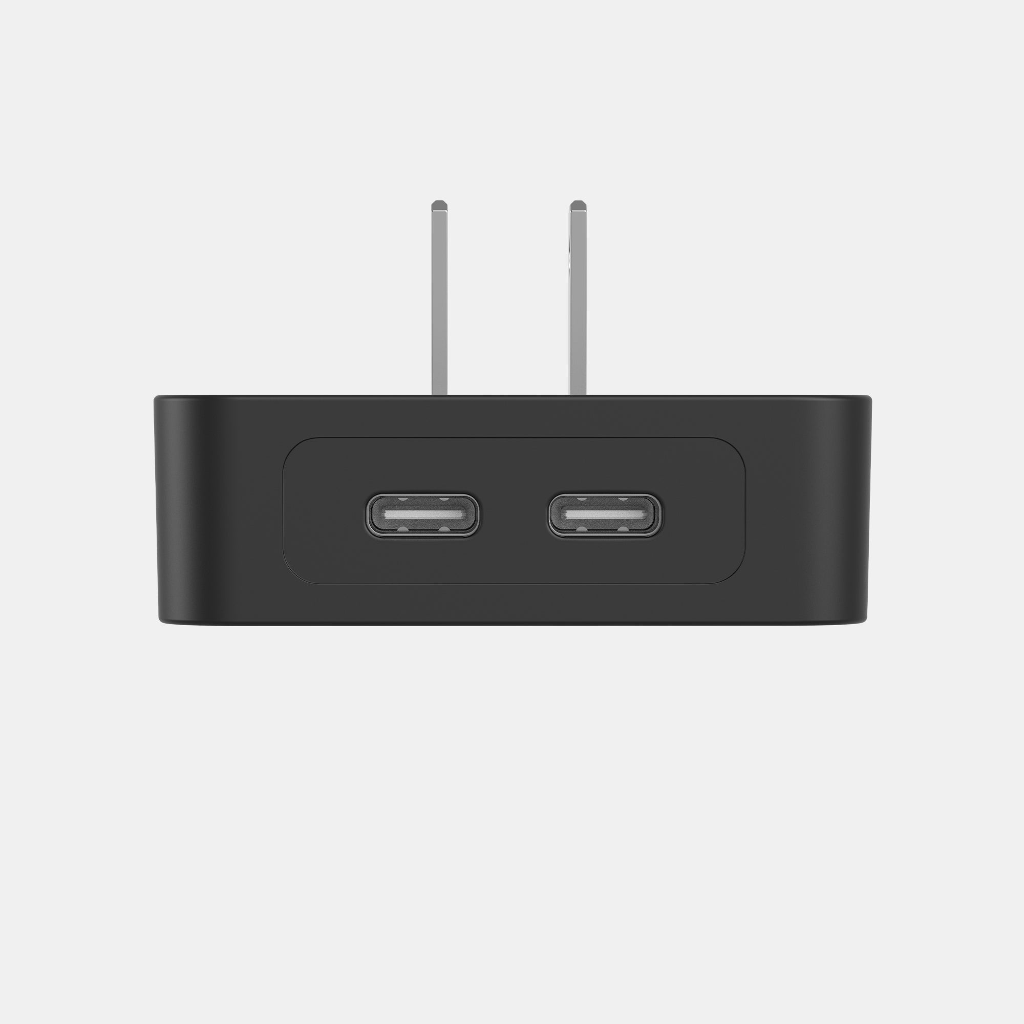 Black electronic device with two antennas on a light gray background