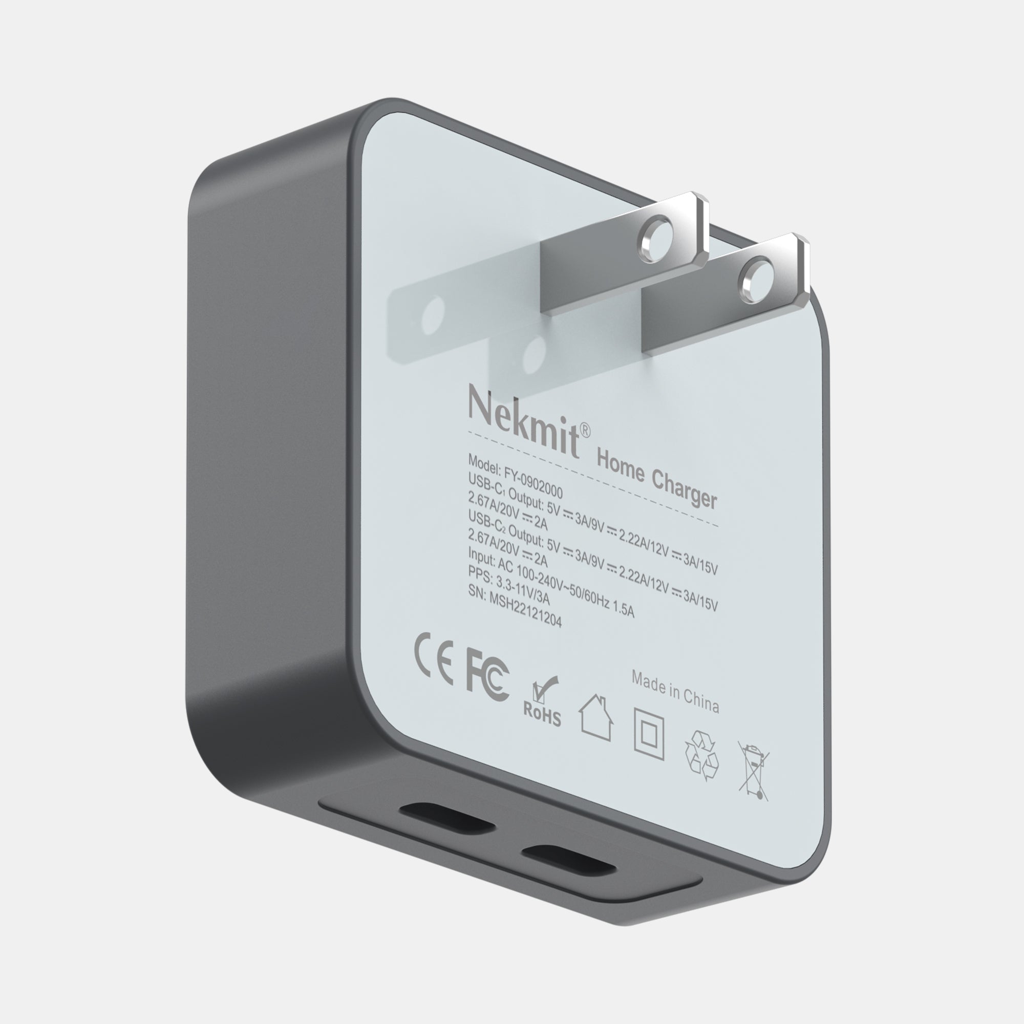 Nekmit home charger with USB ports on a white background
