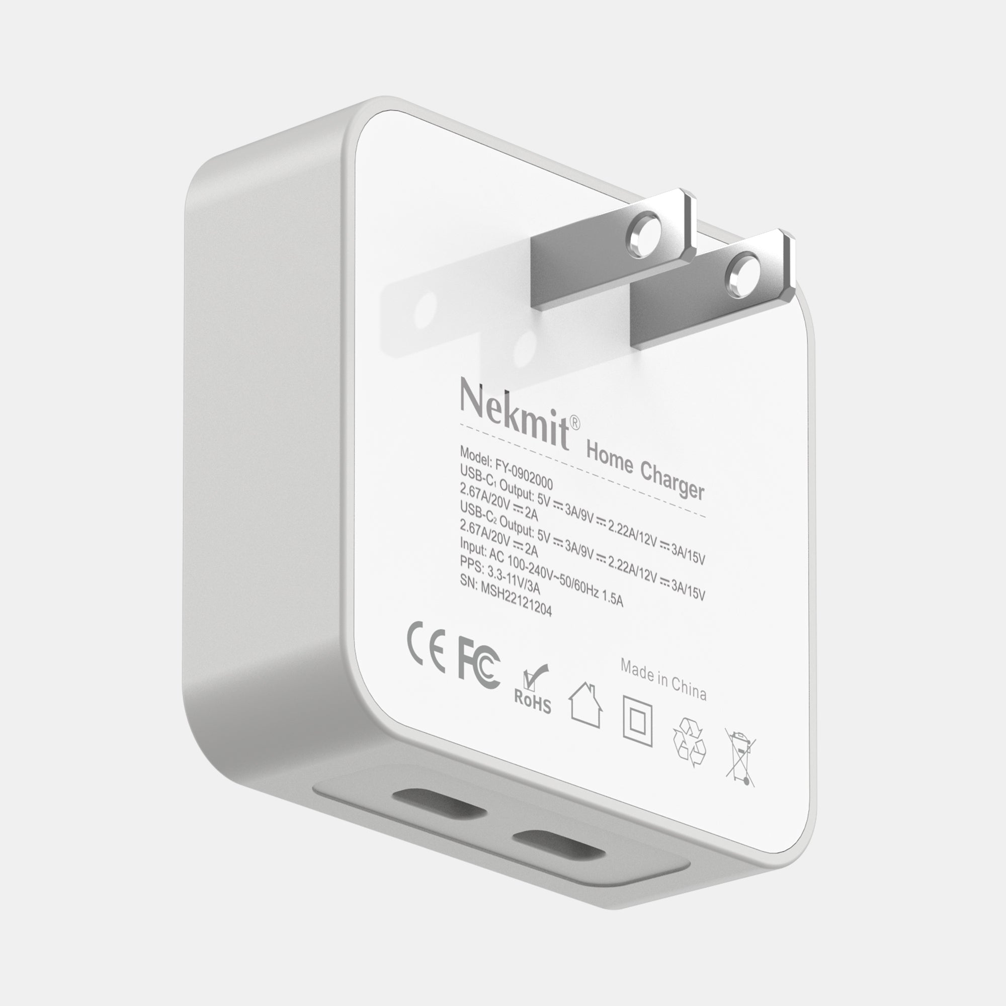 Nekmit home charger with specifications on a white background