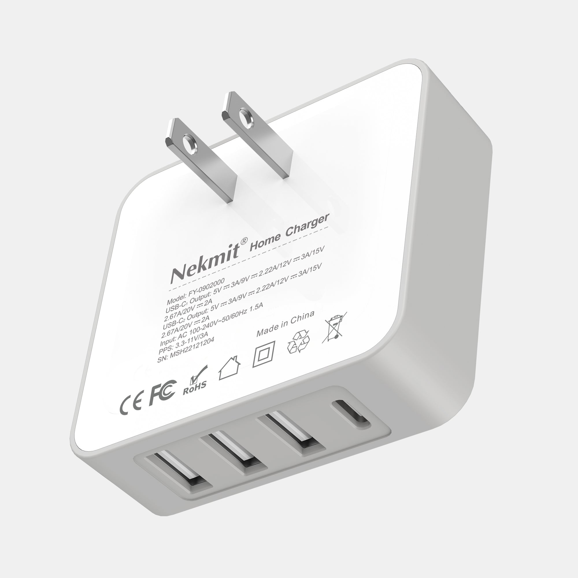 Nekmit home charger with multiple USB ports on a white background