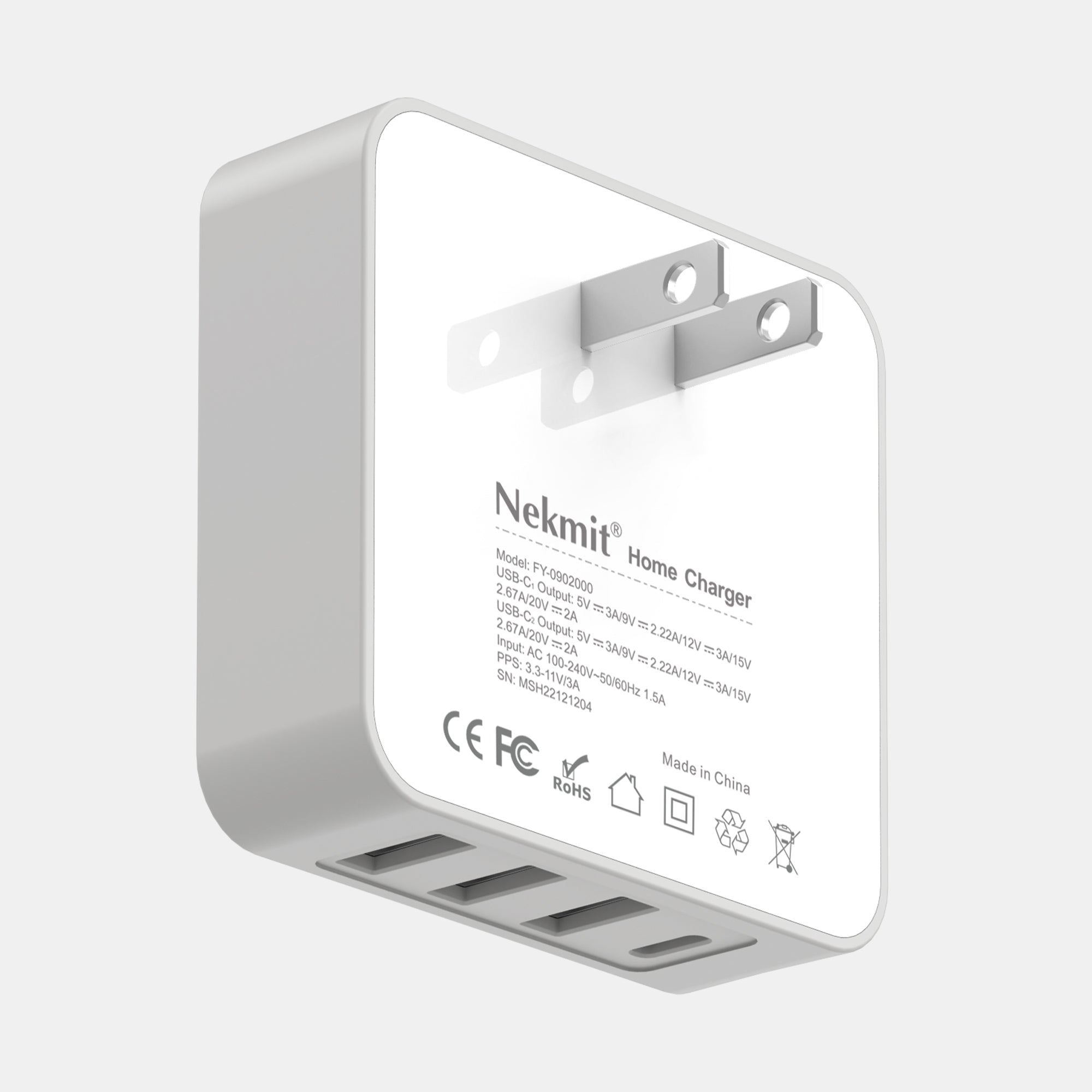 Nekmit home charger with multiple USB ports on a white background