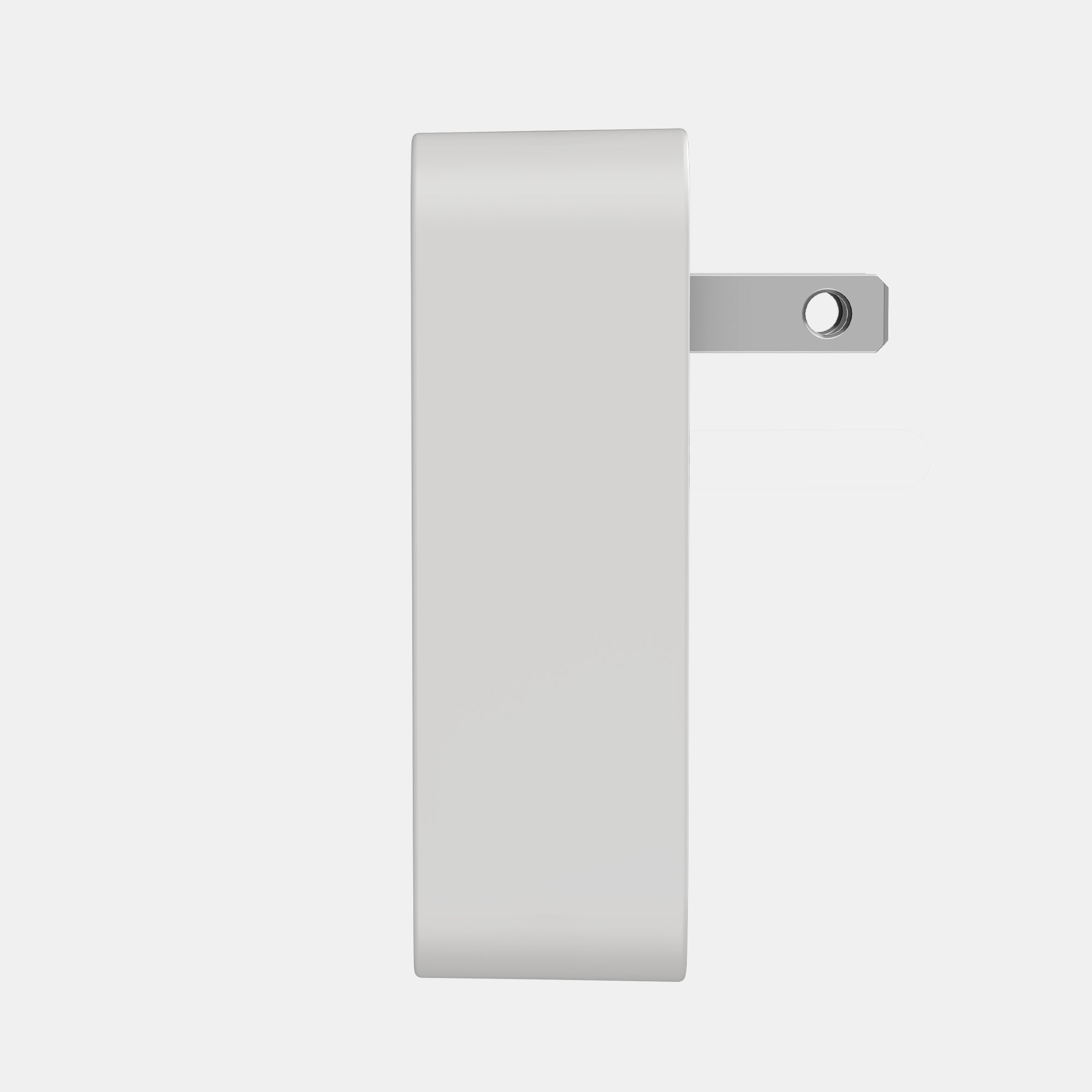 Metallic rectangular object with a cylindrical hole on a white background
