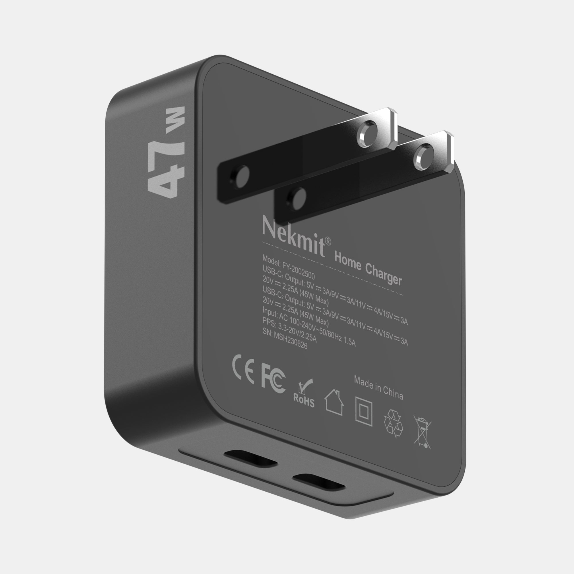 Nekmit home charger with USB ports on a white background