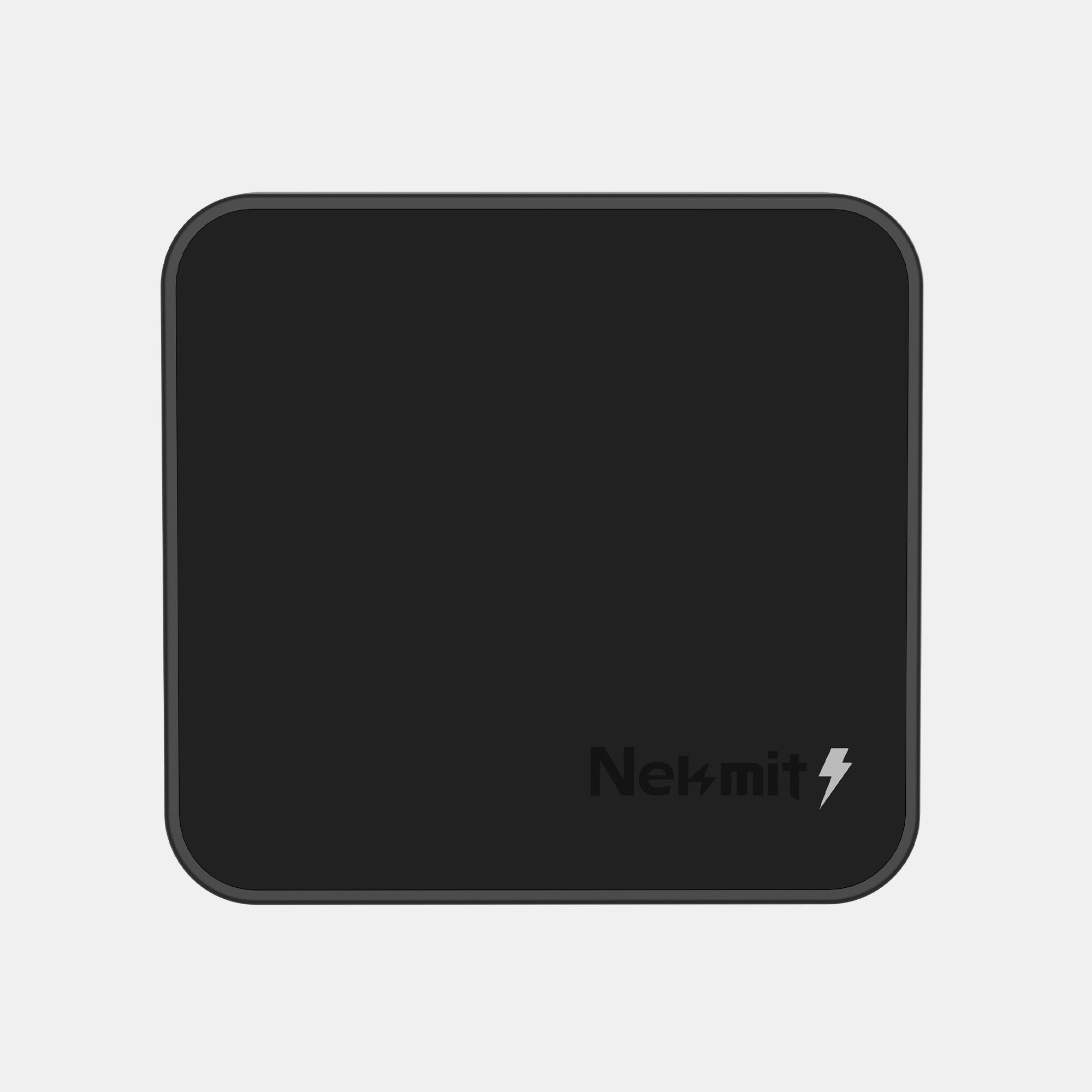 Black square device with 'Netmit' logo on a light gray background