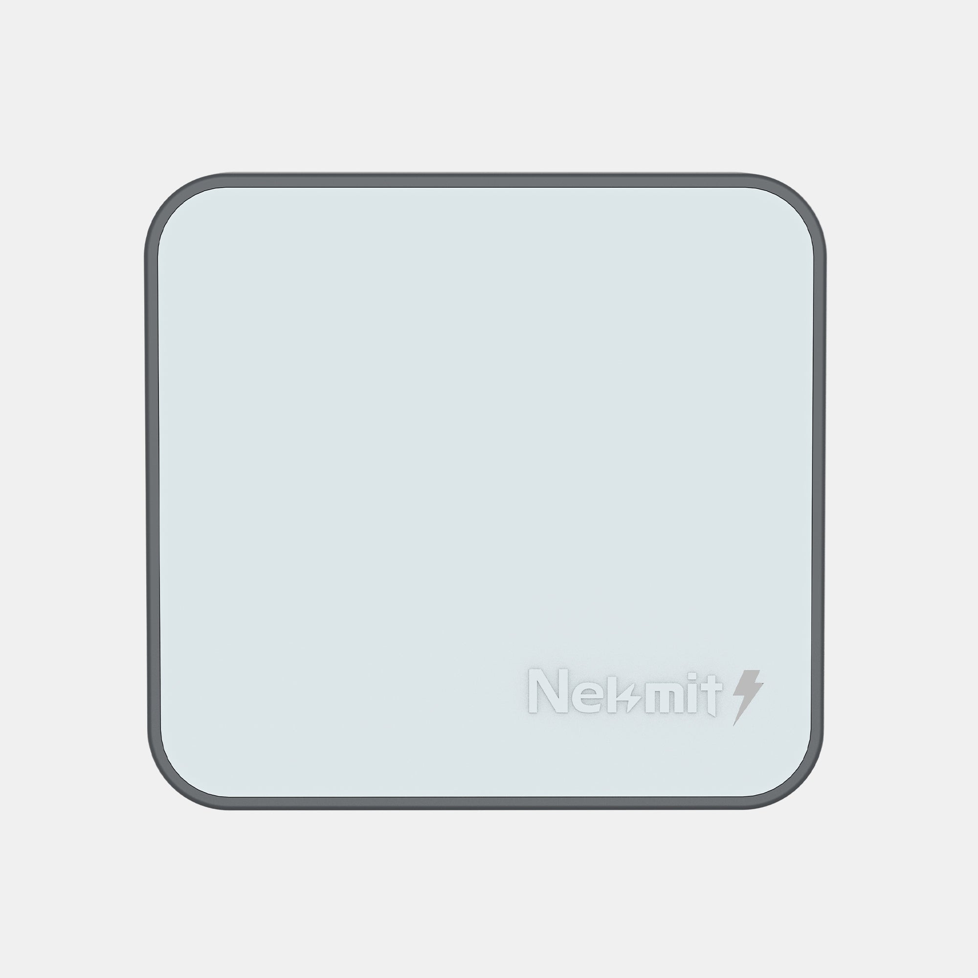 Square device with 'Nelmit' branding on a light gray background