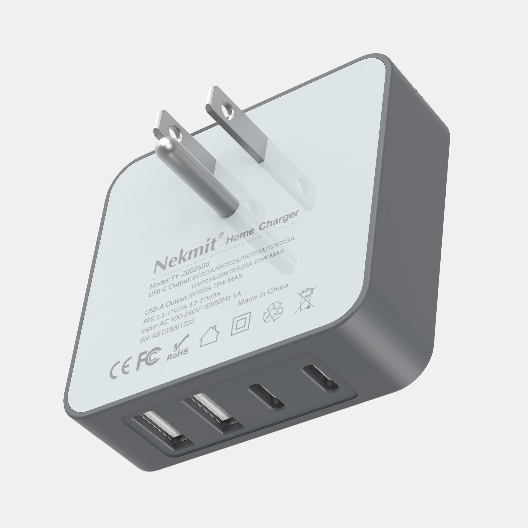 Nekmit home charger with multiple ports on a light gray background