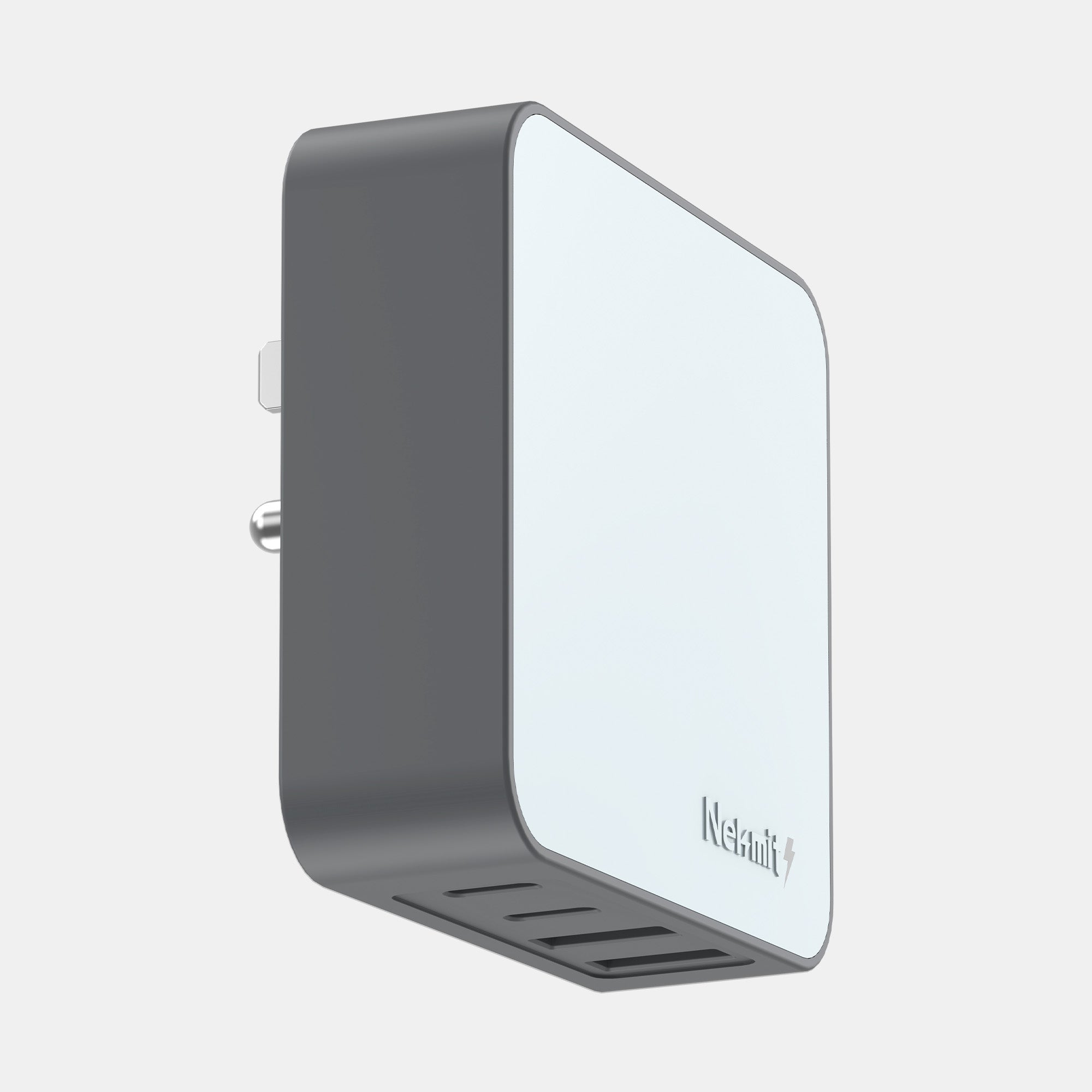 Gray electronic device with a white screen on a light gray background