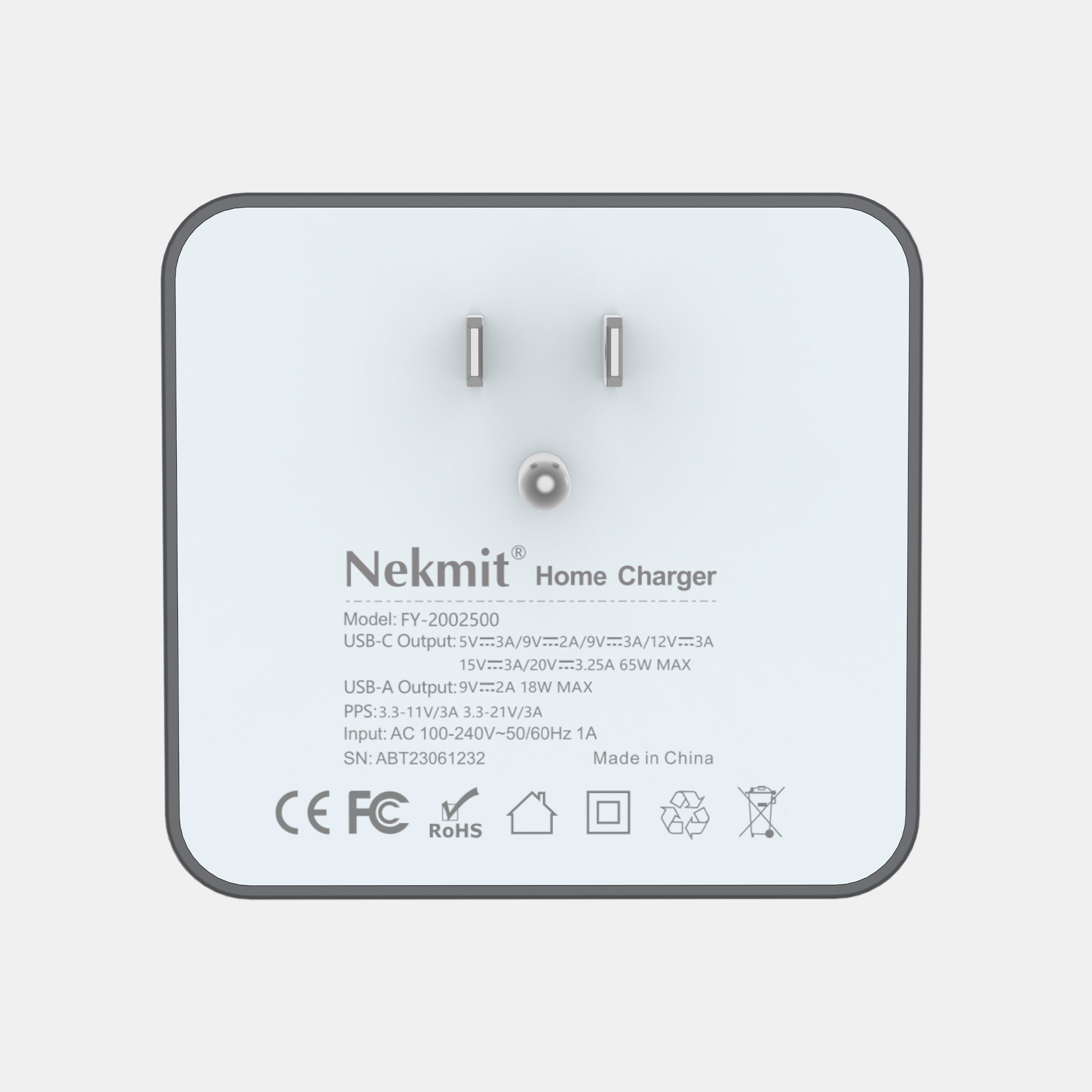 Nekmit home charger on a light gray background