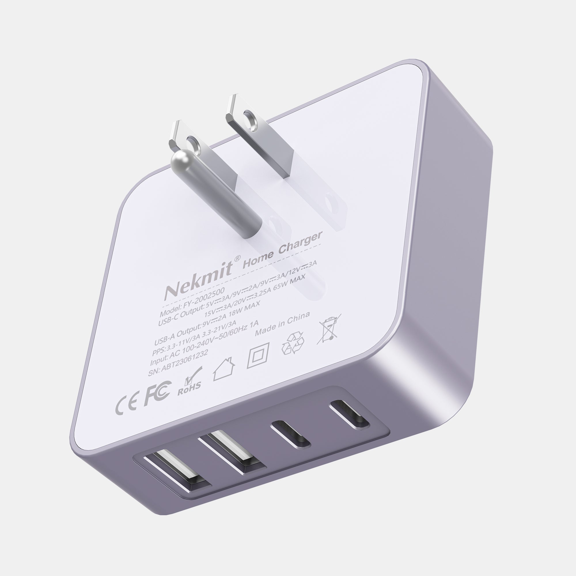 Nekmit home charger with multiple ports on a light gray background