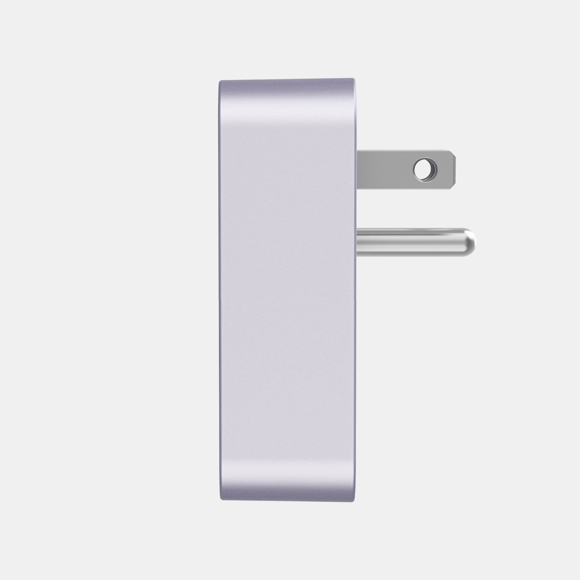 Metallic rectangular object with a smaller component on a light gray background