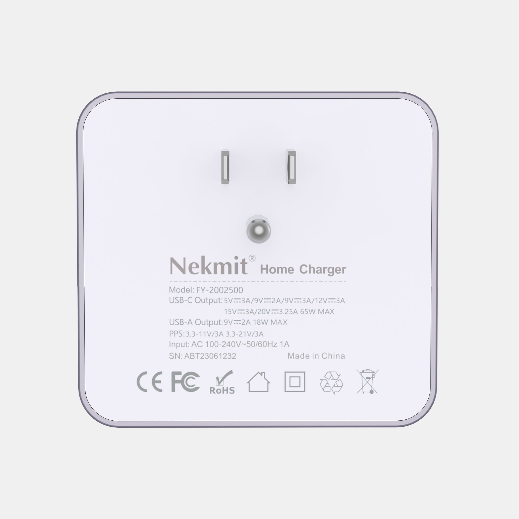 Nekmit home charger on a light gray background