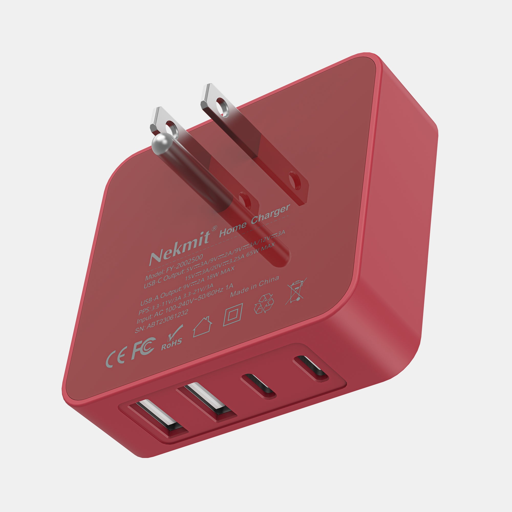 Red Nekmit multi-port charger on a white background