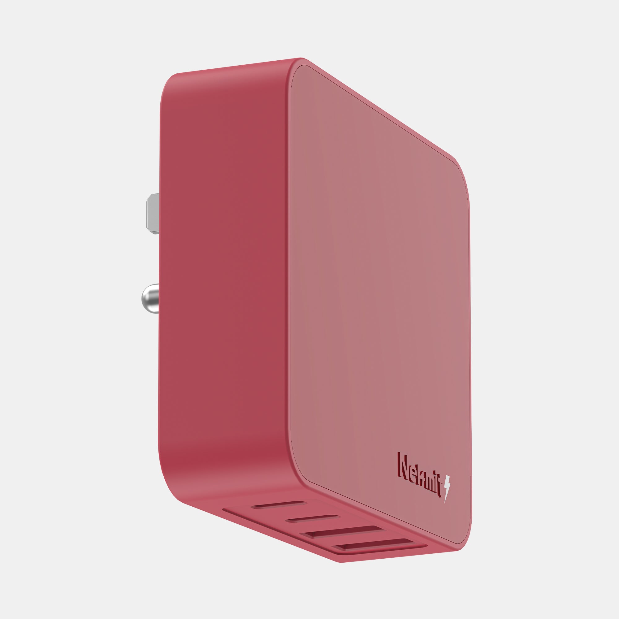 Red wall-mounted device with a brand logo on a light gray background