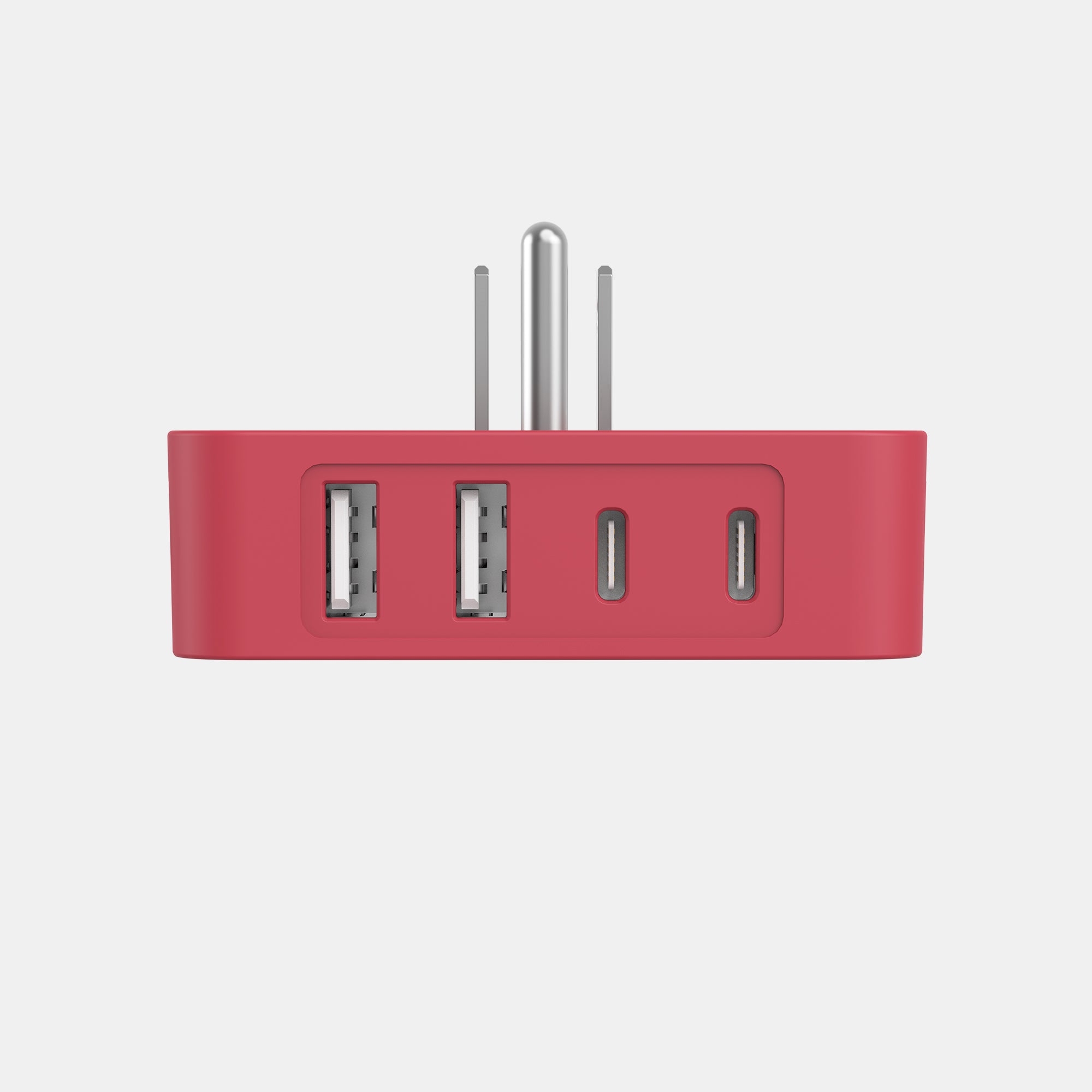 Red USB hub with multiple ports on a white background