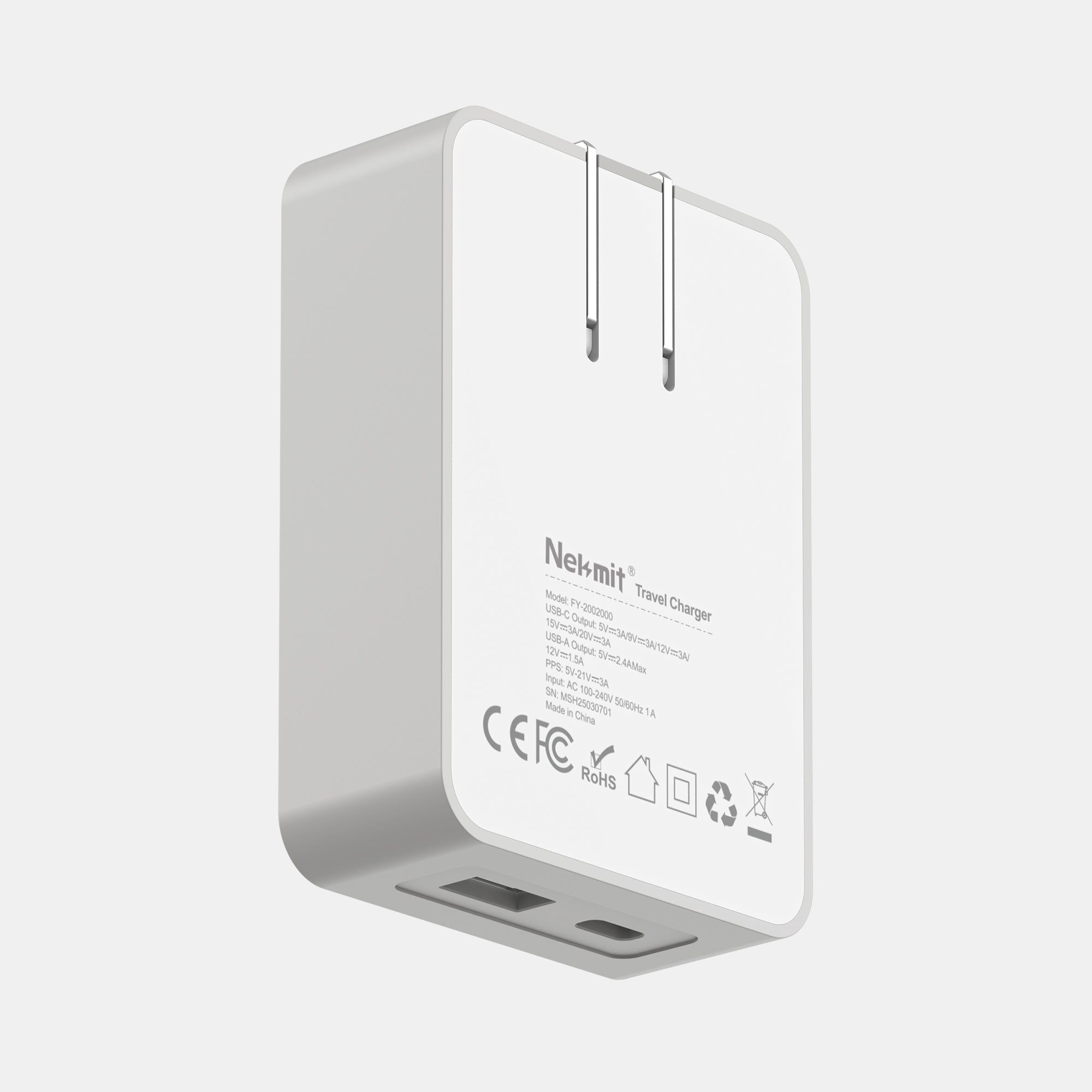 Nekmit travel charger on a white background