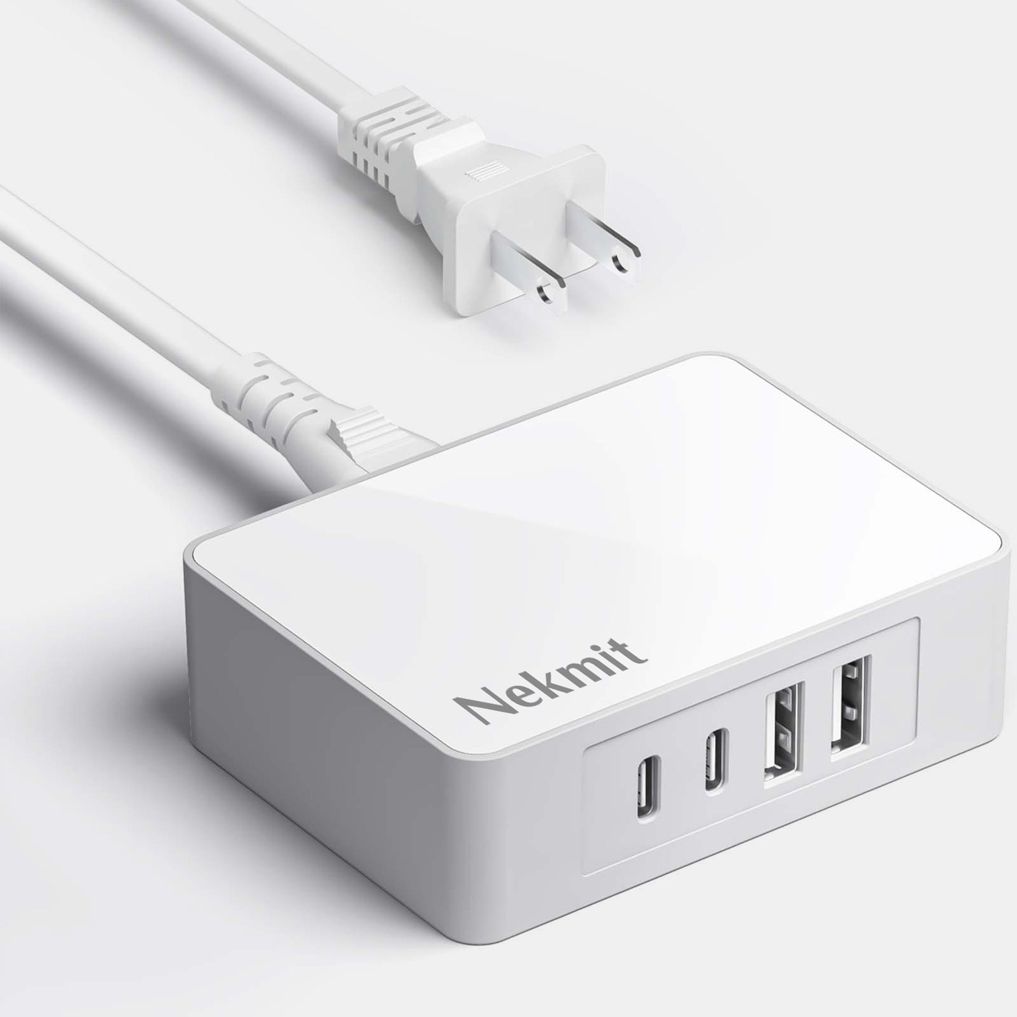 Nekmit USB charger with multiple ports on a light gray background