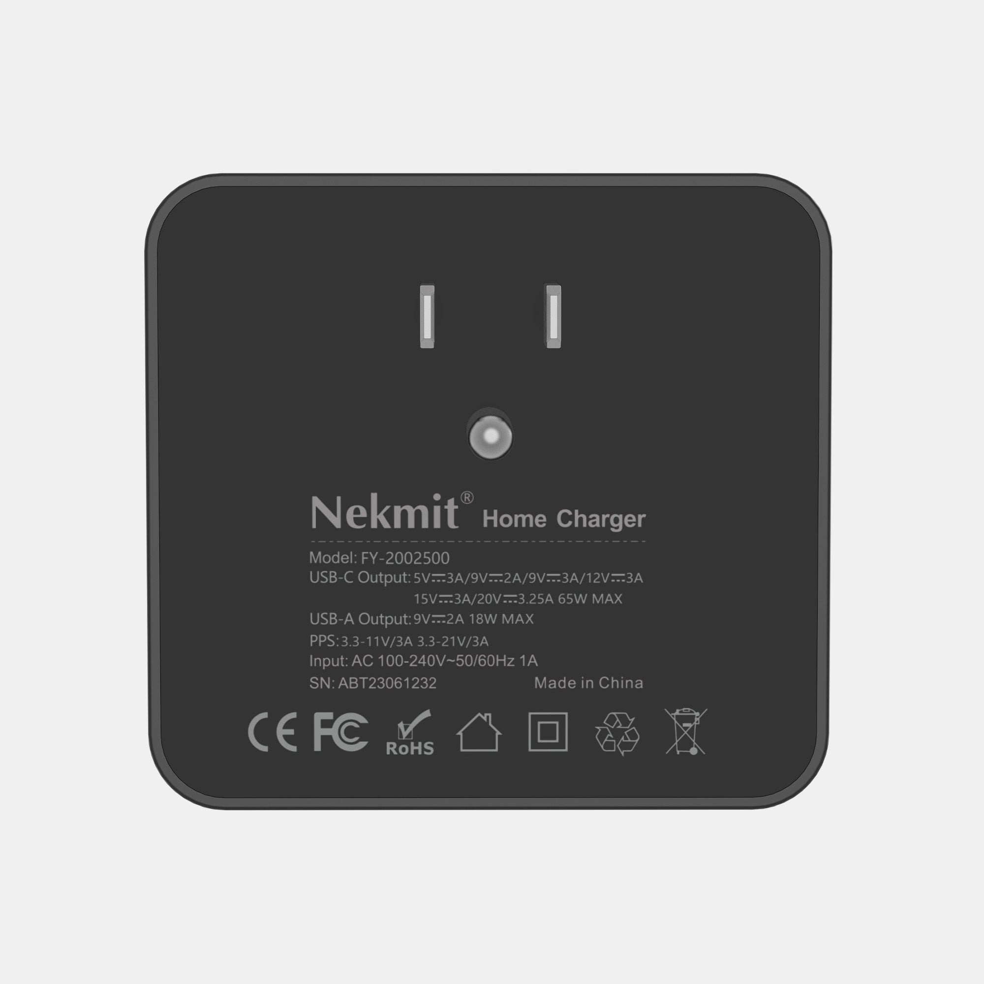 Nekmit home charger on a light gray background