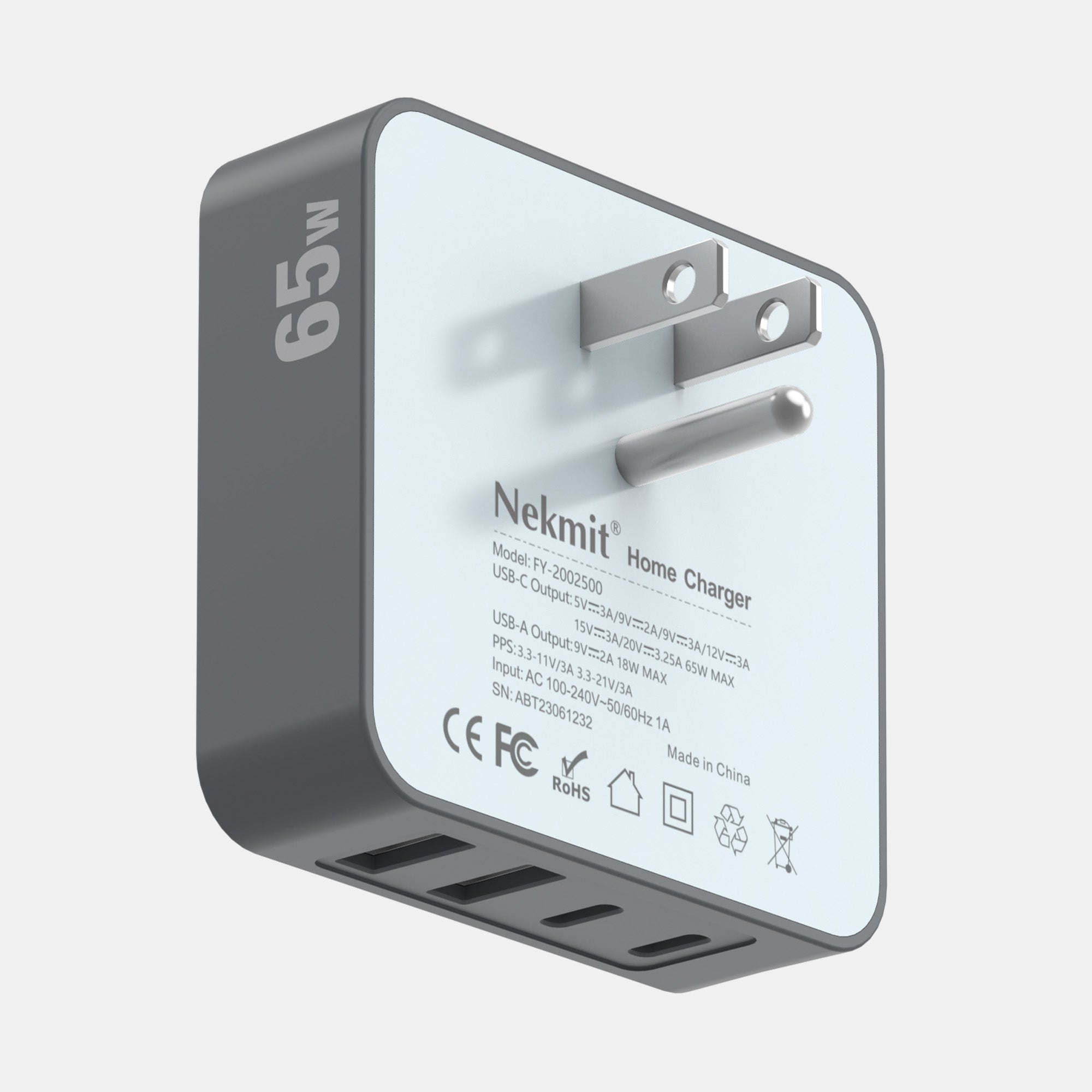Nekmit home charger with multiple ports on a white background
