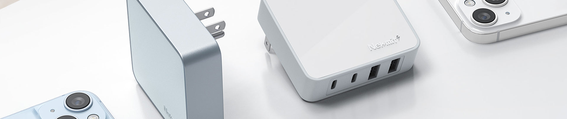 White electronic devices on a light gray background
