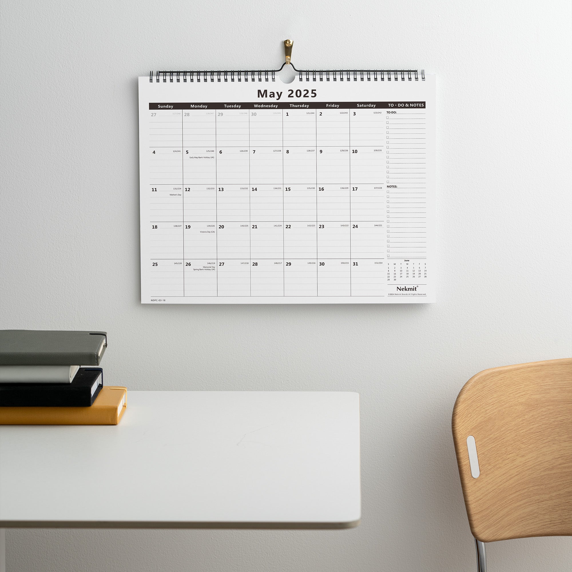 Nekmit 2025 - 2026 Ruled Blocks Wall Calendar 15" x 12"