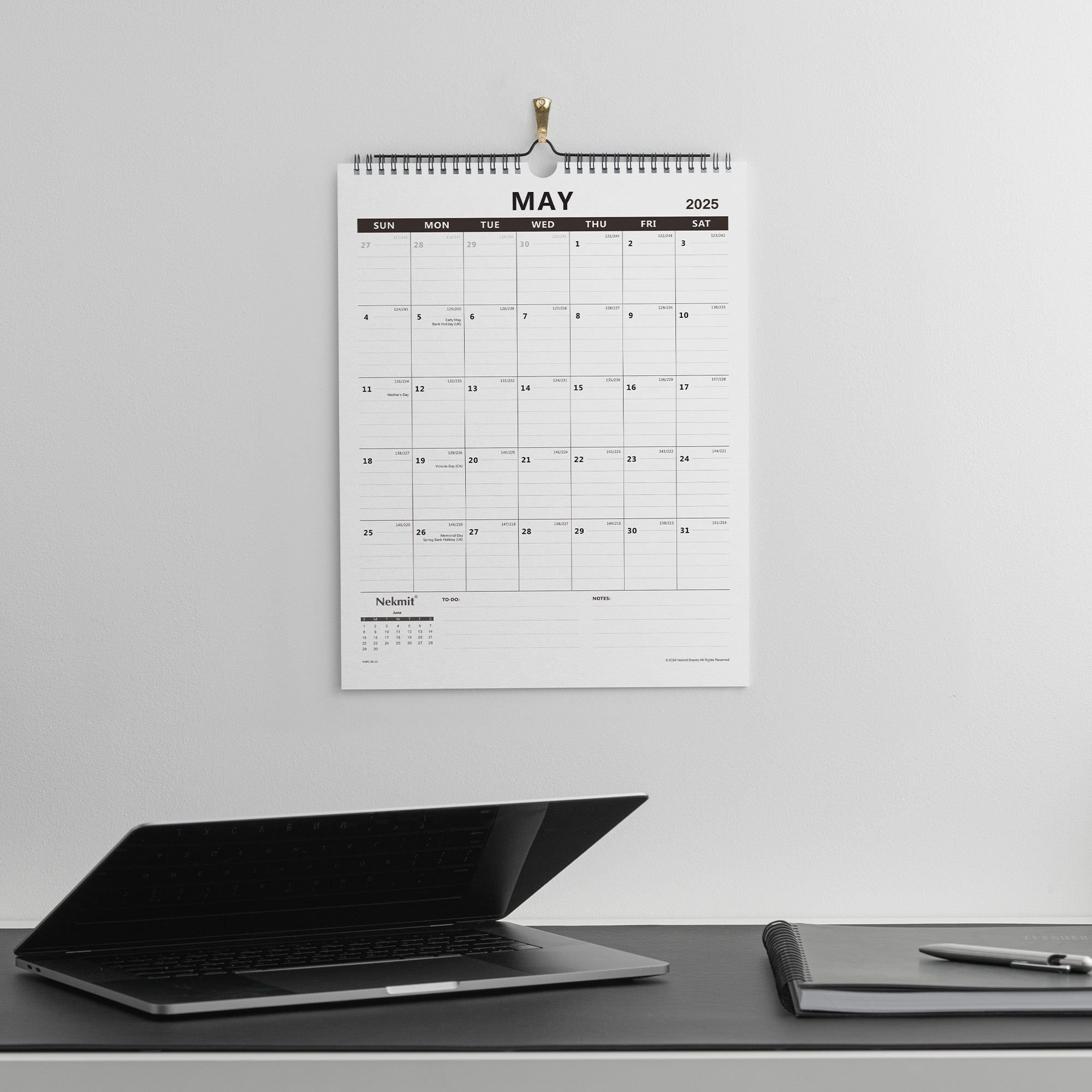 Nekmit 2025 - 2026 Wirebound Wall Calendar 15" x 12"