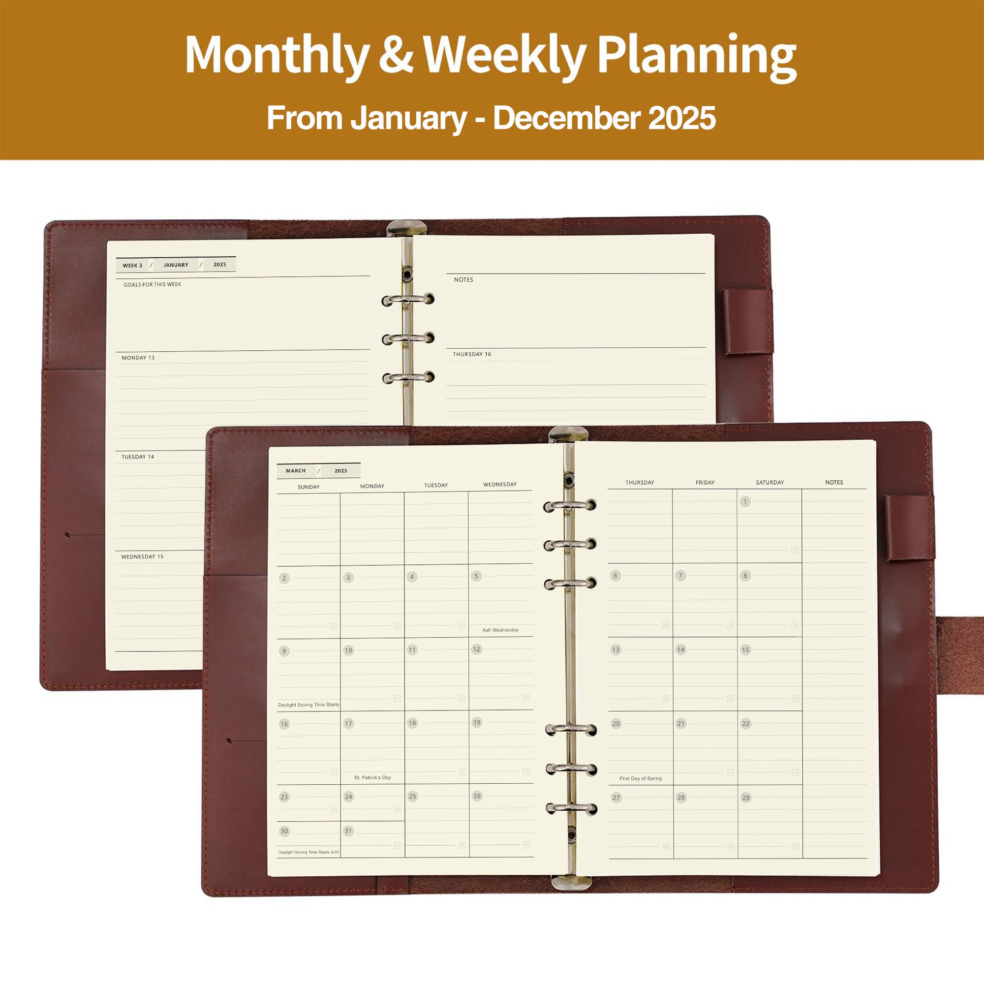 Nekmit Binder Genuine Leather Planner Cover NML-01-2