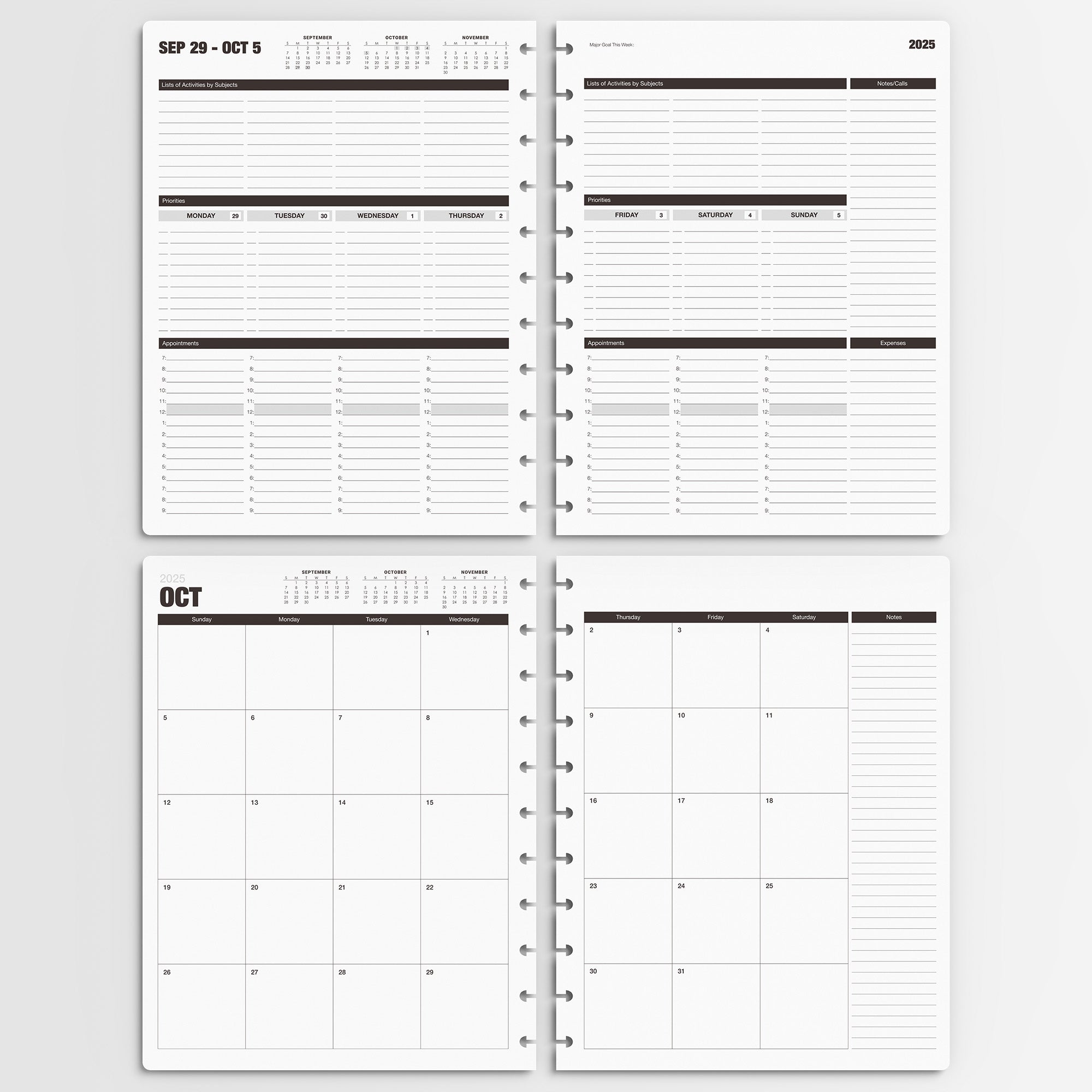 Nekmit Jul 2025 to Dec 2025 Refills for 3 Tier Discbound Weekly Planner