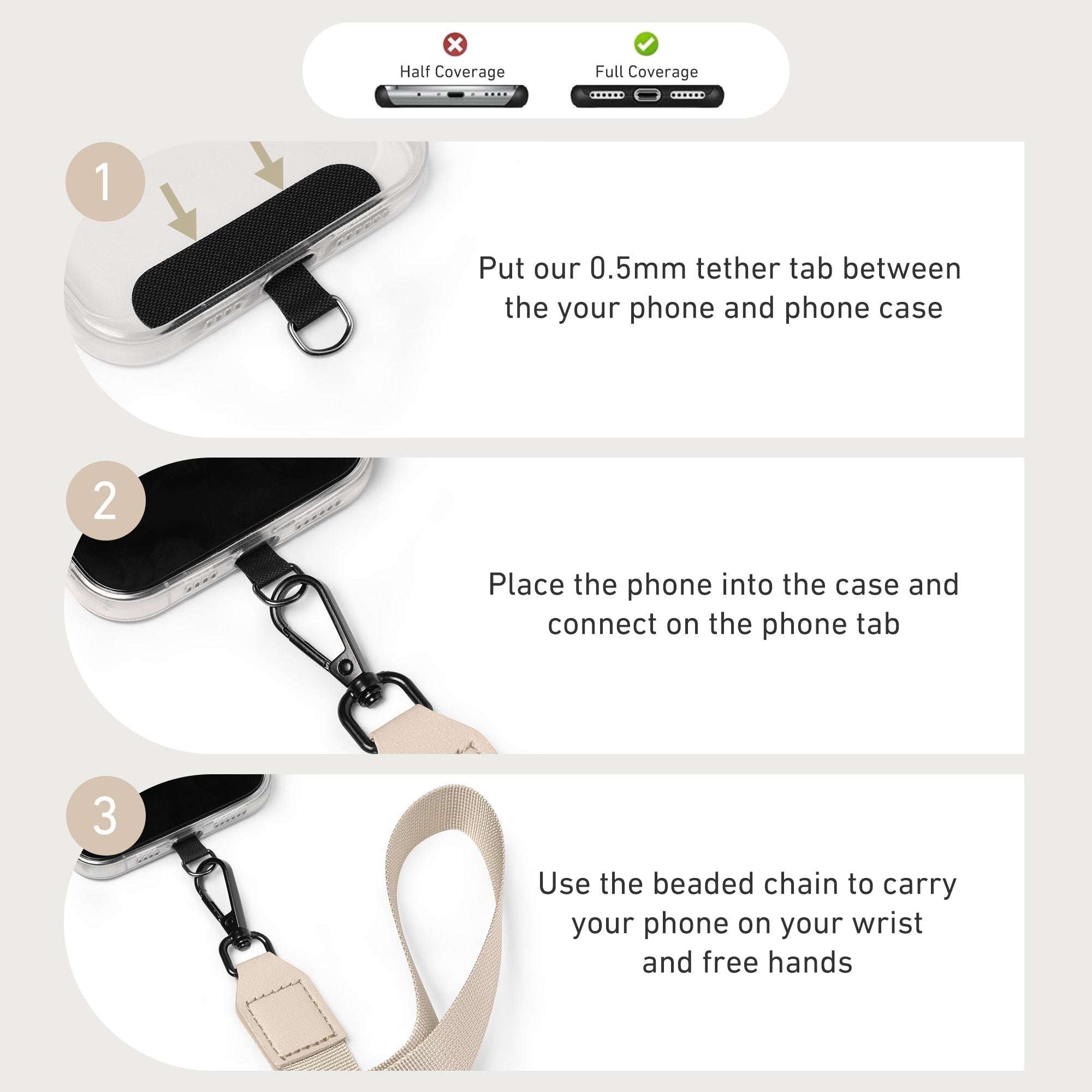 Nekmit Clip and Go Strap for Phone with Wallet Crossbody Dark Beige