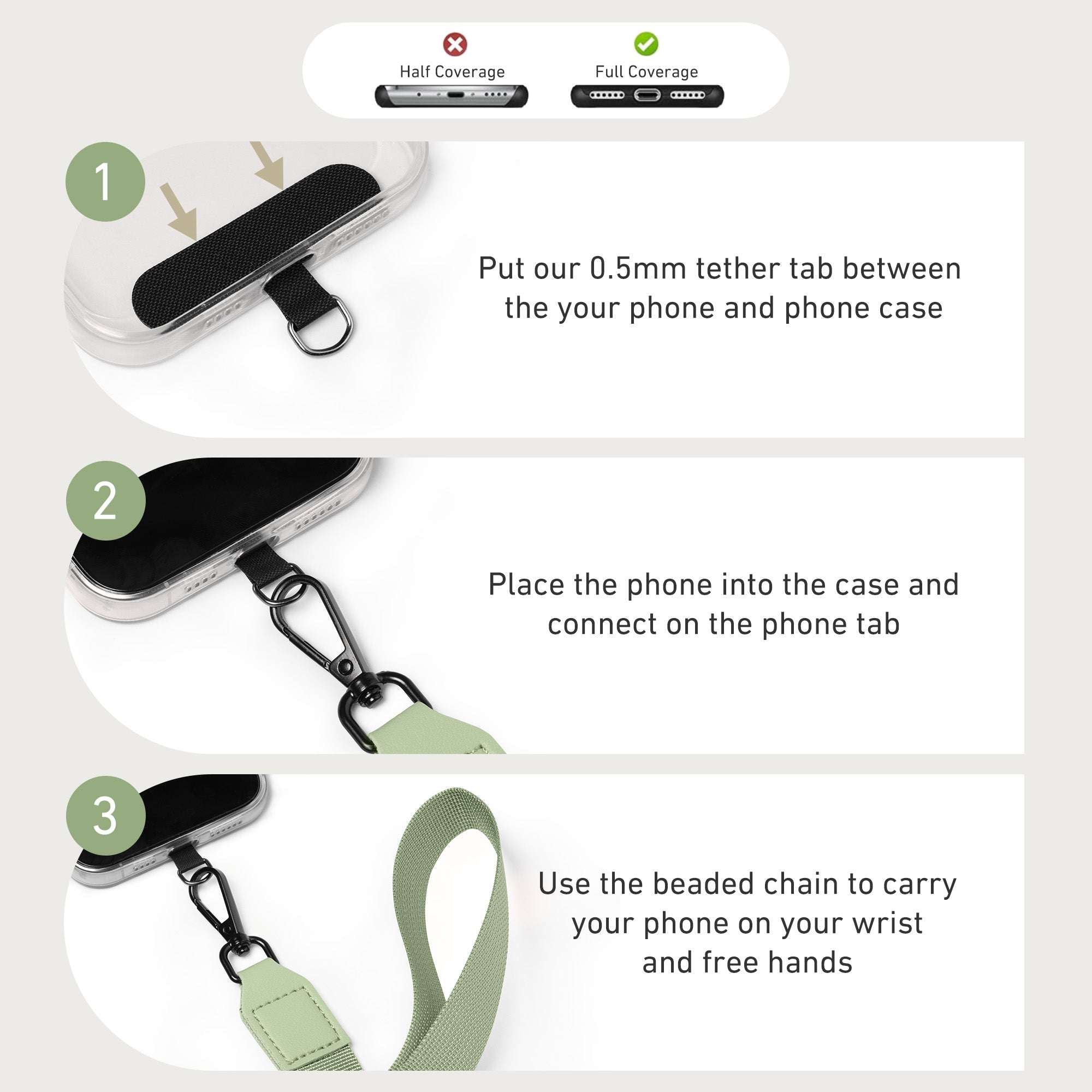 Nekmit Clip and Go Strap for Phone with Wallet Crossbody Green