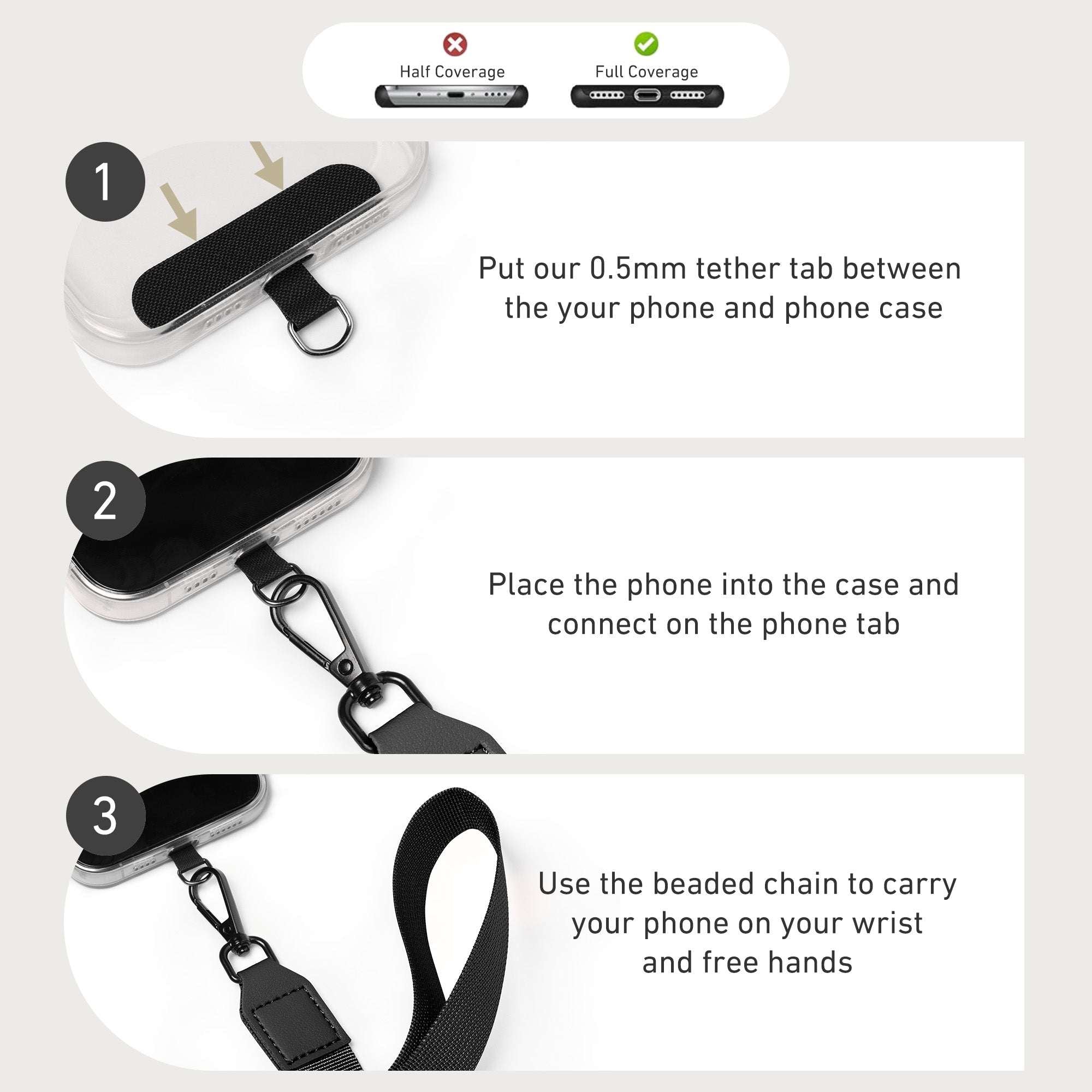 Nekmit Clip and Go Strap for Phone with Wallet Crossbody Black