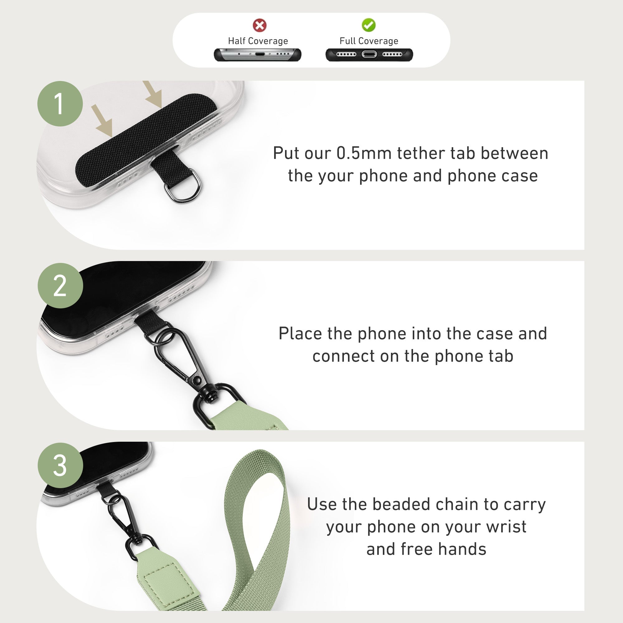 Nekmit Clip and Go Strap for Phone with Wallet Crossbody Green