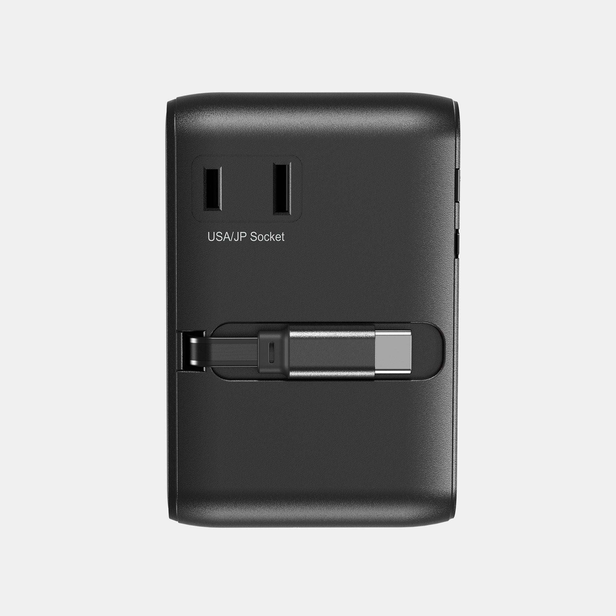 70W Universal Travel Adapter with Retractable Cable Black