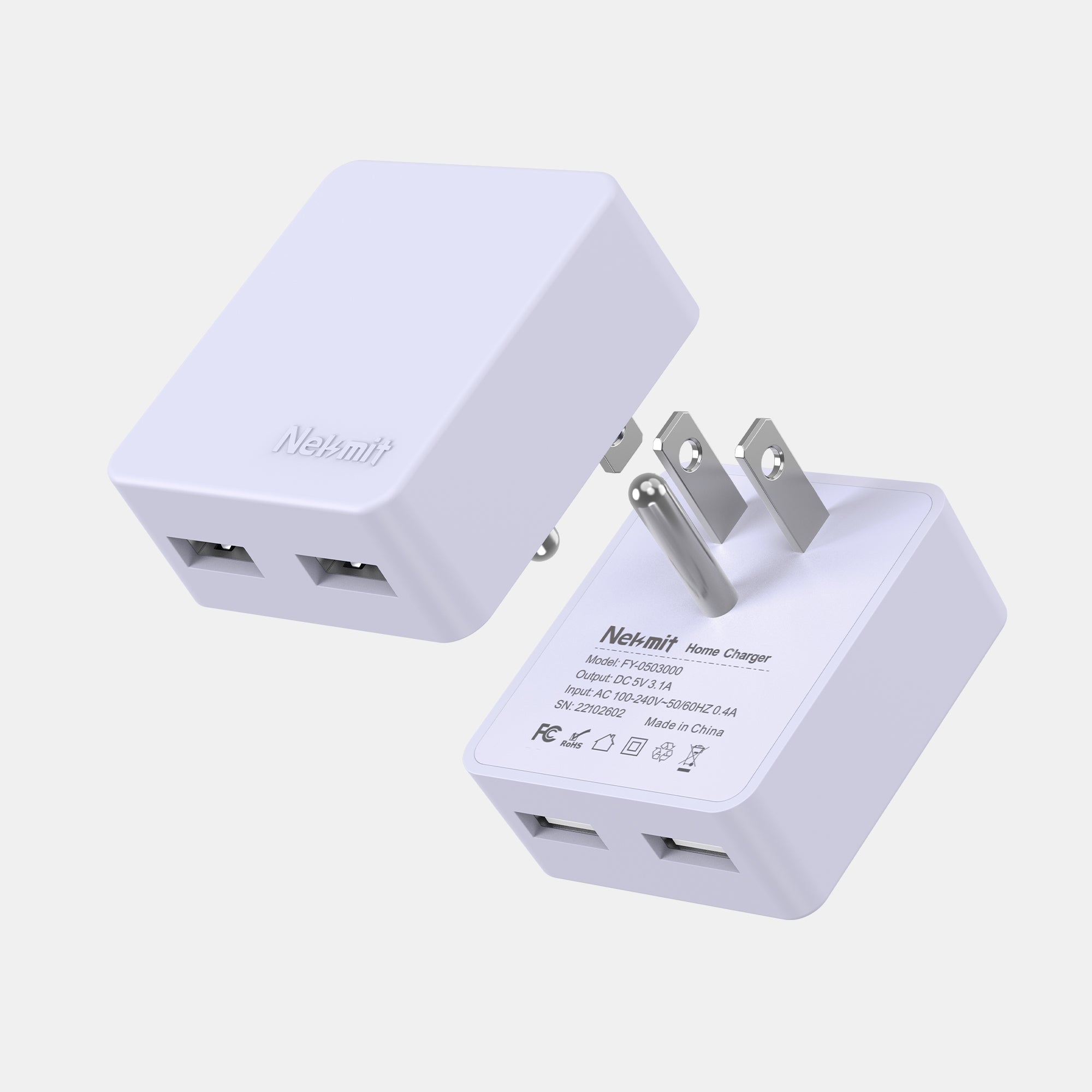 White home charger with multiple ports on a light gray background