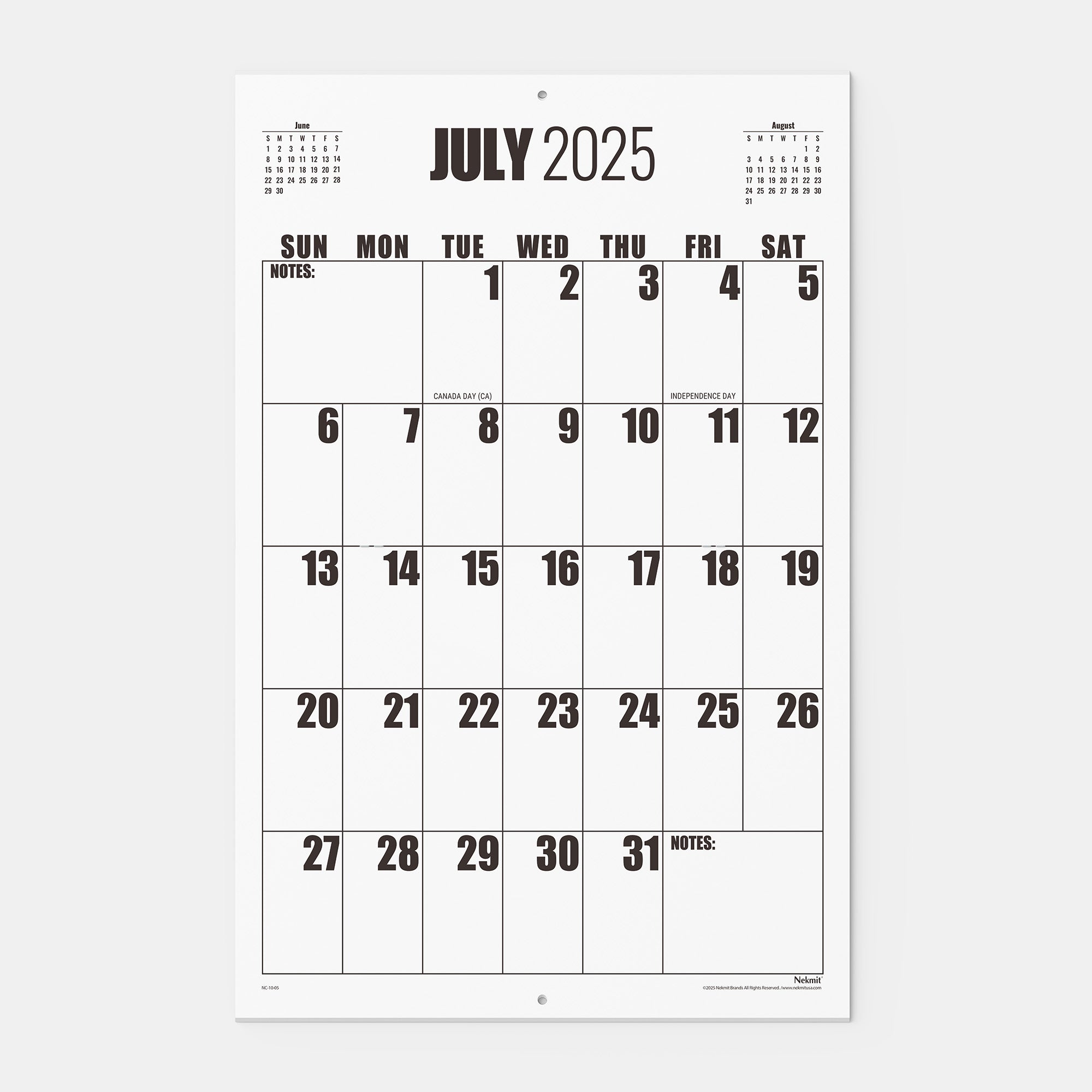 Calendar for July 2025 on a white background