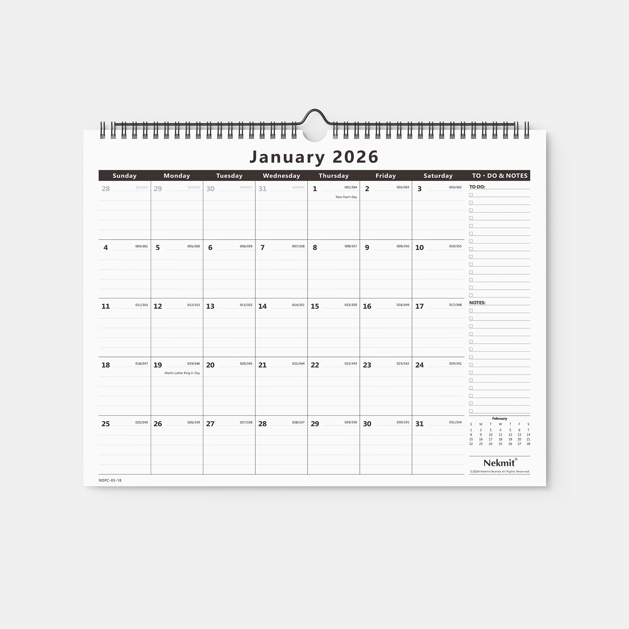 Calendar for January 2026 on a white background