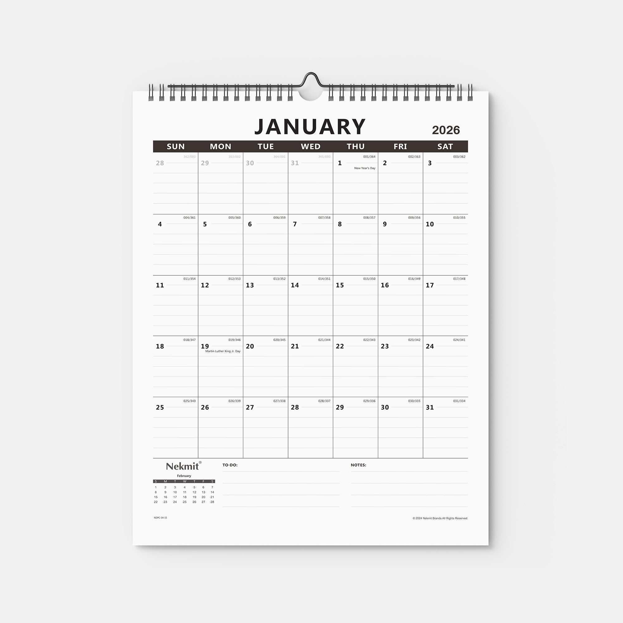Calendar for January 2026 on a white background