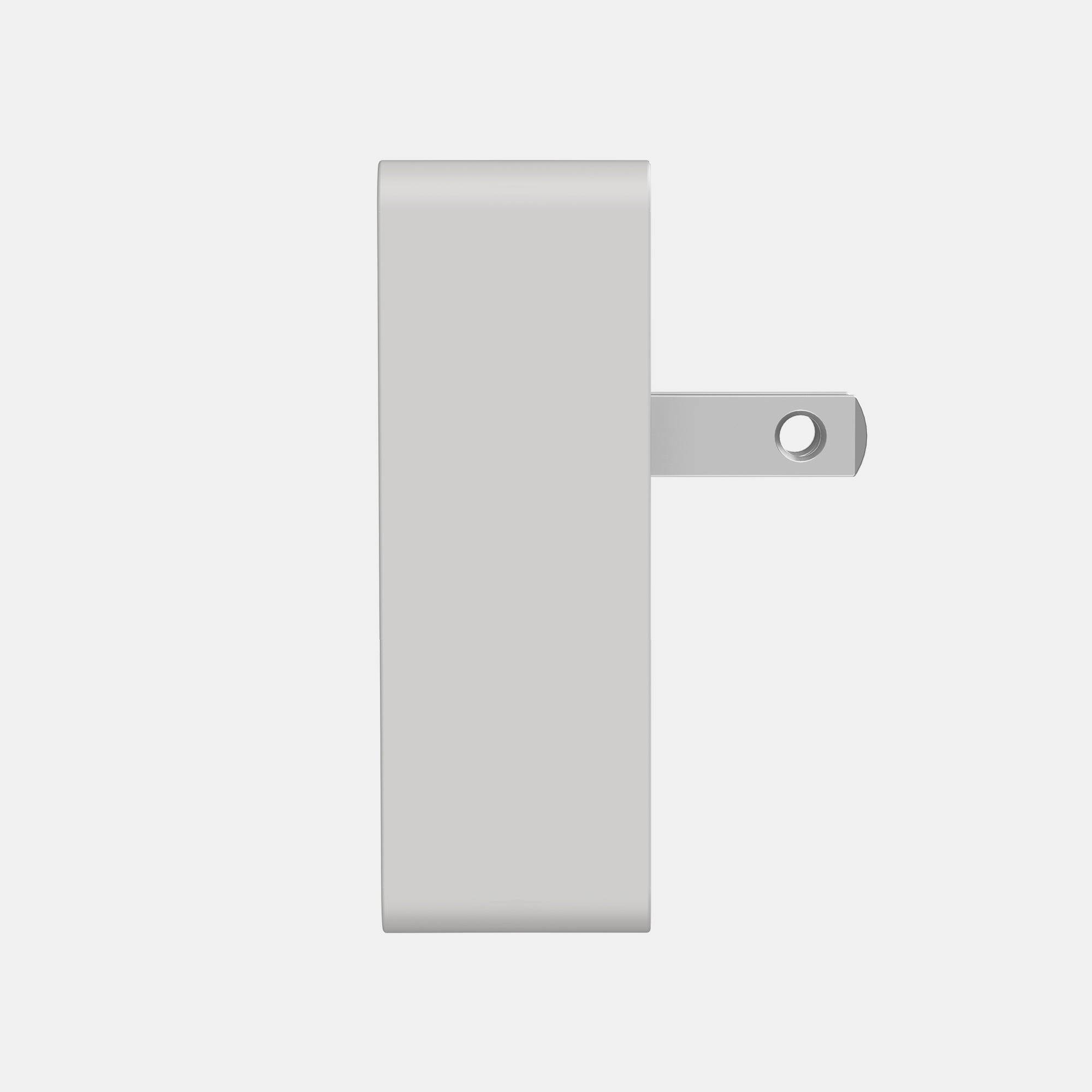 Metallic rectangular object with a handle on a white background